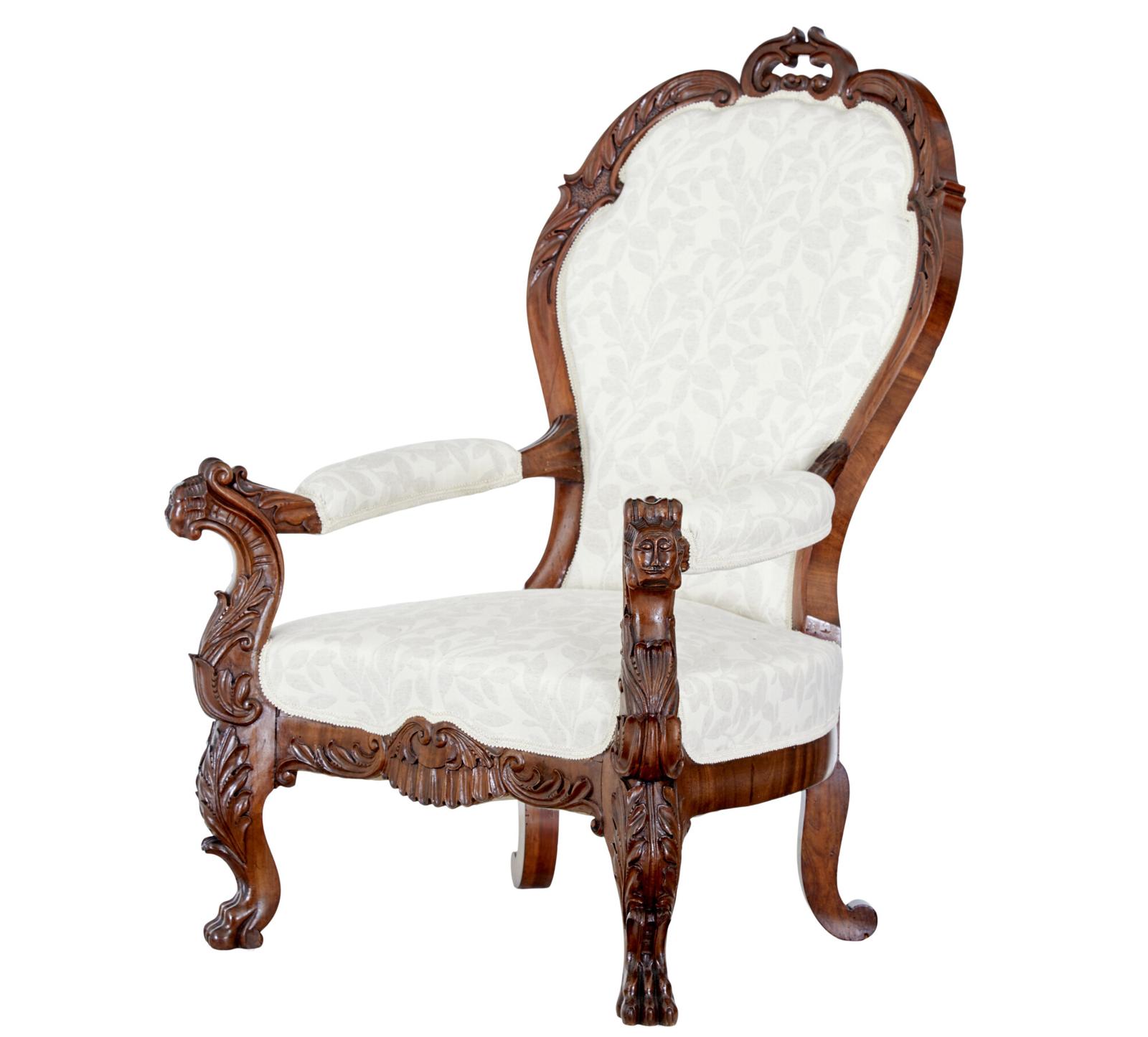 Mid 19th Century Carved Walnut Armchair (1 of 10)