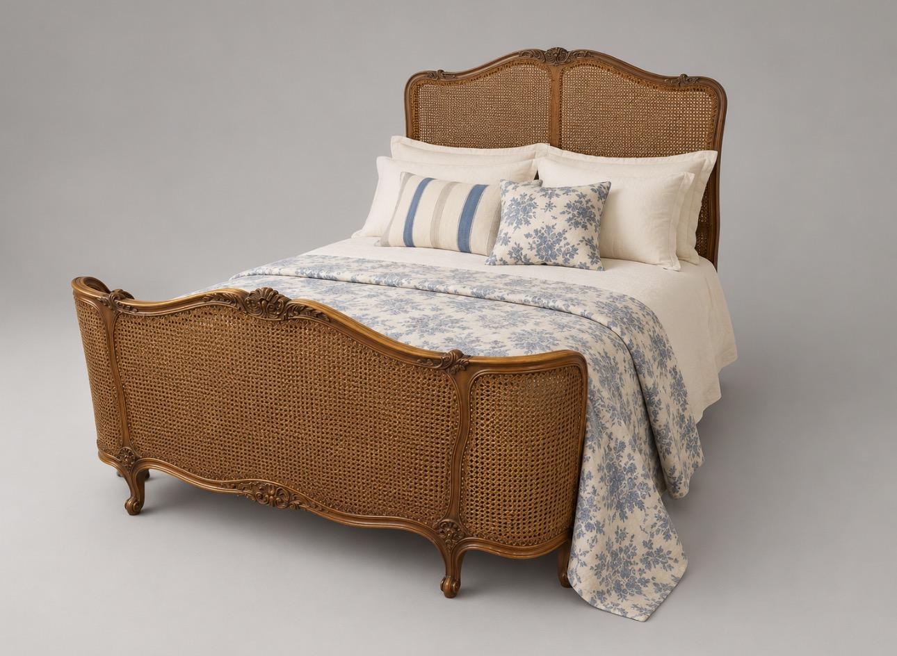 Vintage French Cane Rattan Louis Style Double Bed Frame (1 of 16) Vintage French Cane Rattan Louis Style Double Bed Frame (1 of 16)