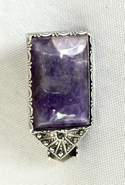 Art Deco Silver, Marcasite & Natural Amethyst Scarf Clip (1 of 6) Art Deco Silver, Marcasite & Natural Amethyst Scarf Clip (1 of 6)