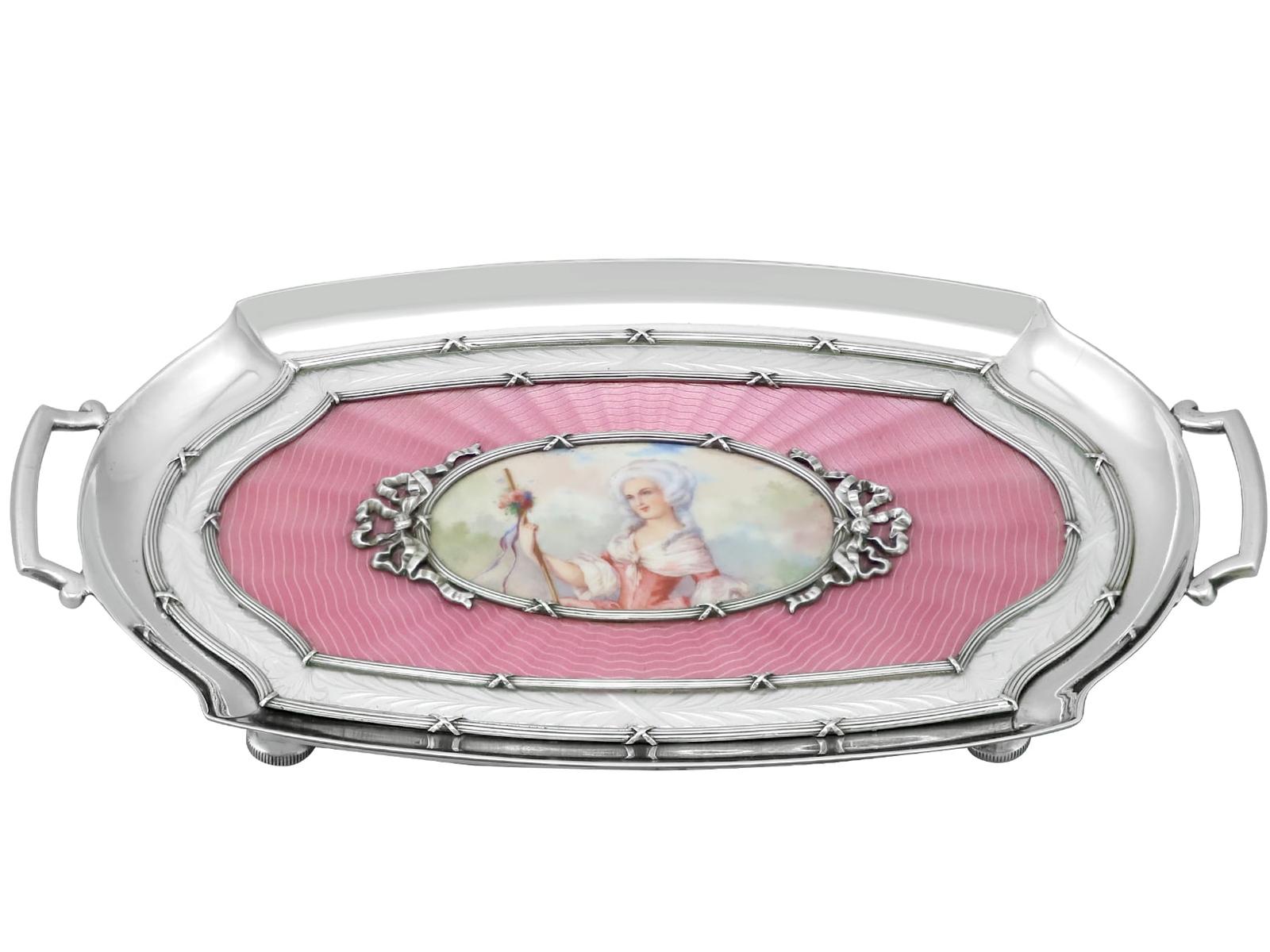 Antique Austrian Silver & Enamel Boudoir Tray c.1920 (1 of 13)