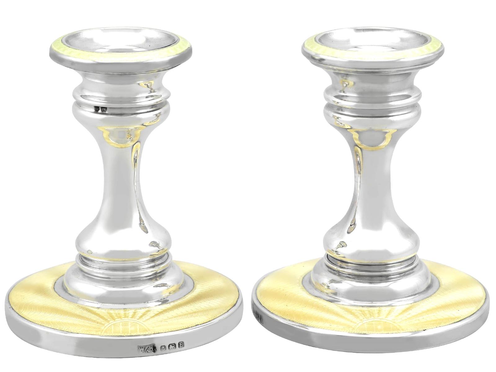 George V Art Deco Sterling Silver & Enamel Piano / Mantle Candlesticks 1929 (1 of 9)