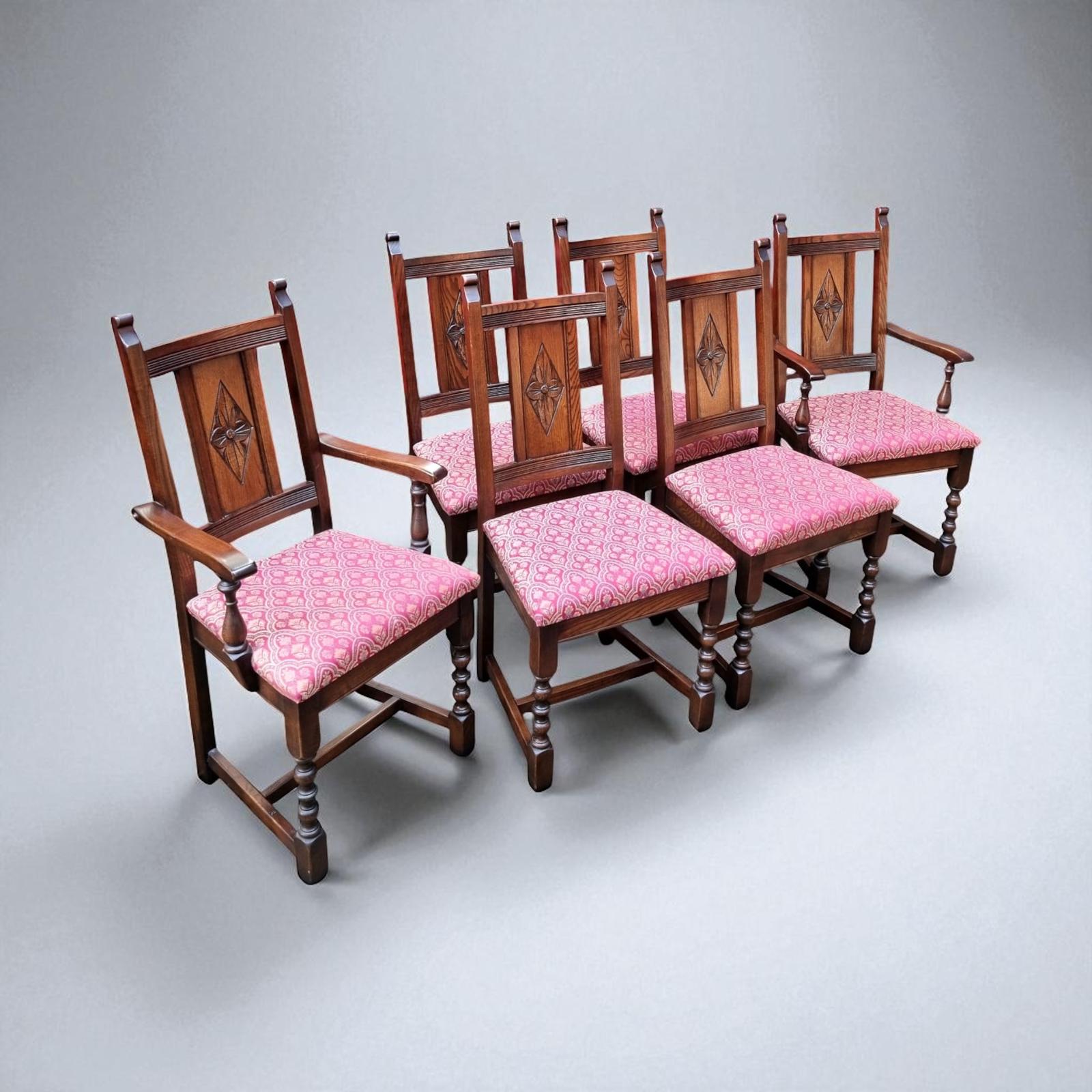 Vintage Old Charm Wood Bros Dining Chairs / Set of 6 / Tudor Brown / c.1970s (1 of 11)