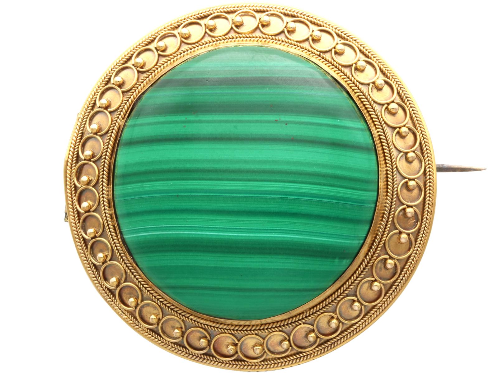 Antique 63.20ct Malachite & 18ct Yellow Gold Brooch c.1890 (1 of 12)