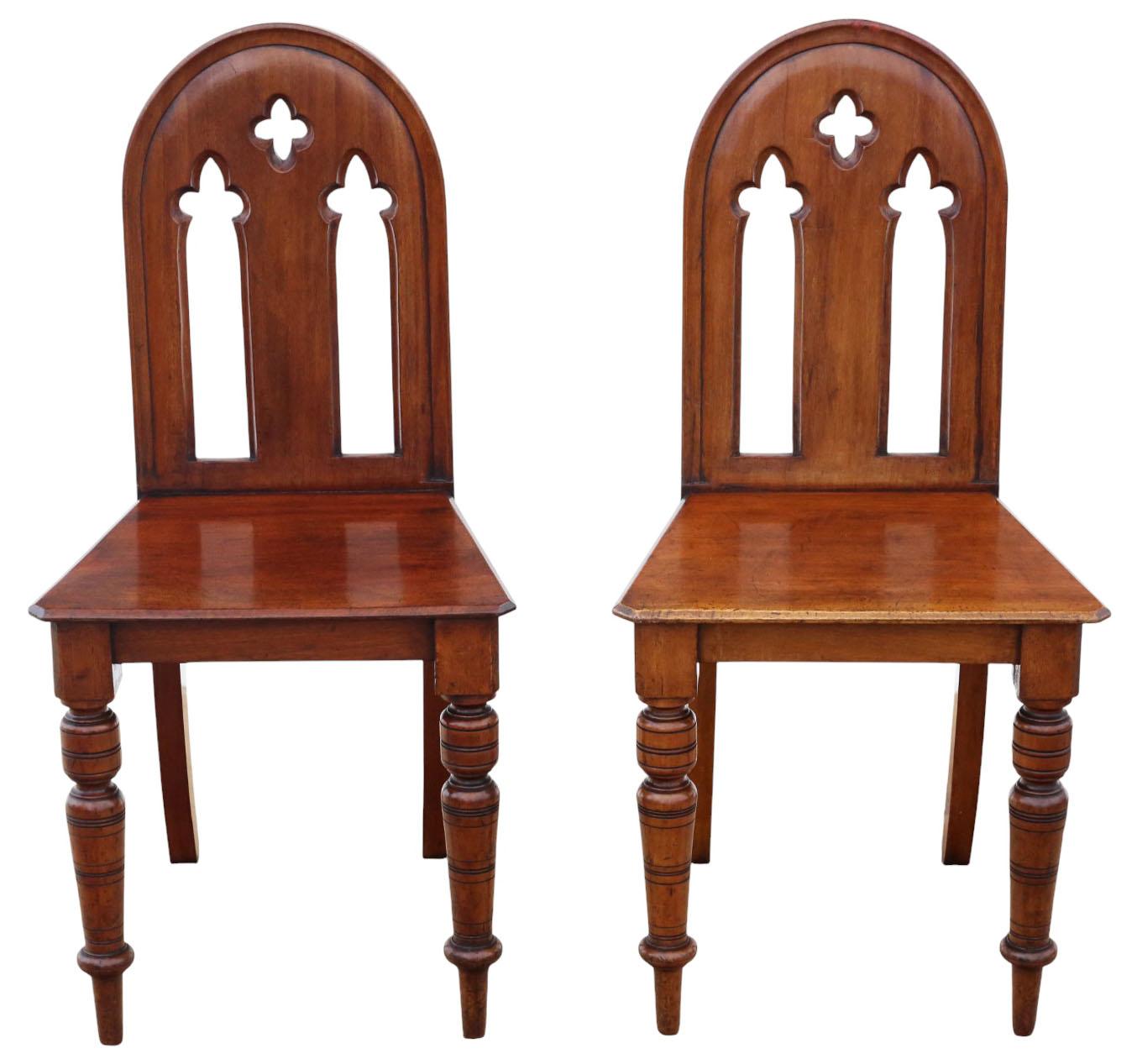 Antique 19th Century Pair of Mahogany Gothic Hall Chairs – Fine Quality Side Chairs (1 of 5)