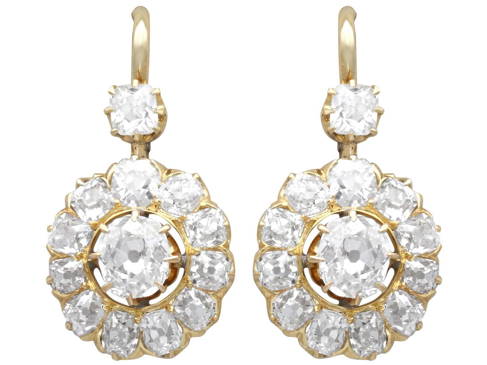 Antique 3.91ct Diamond & 15k Yellow Gold Cluster Drop Earrings c.1870 (1 of 15)