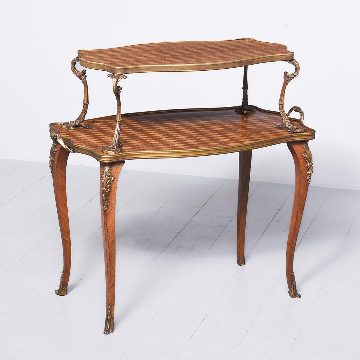 Quality Brass Mounted French Parquetry Inlaid Two Tier Table / Etagere (1 of 11)