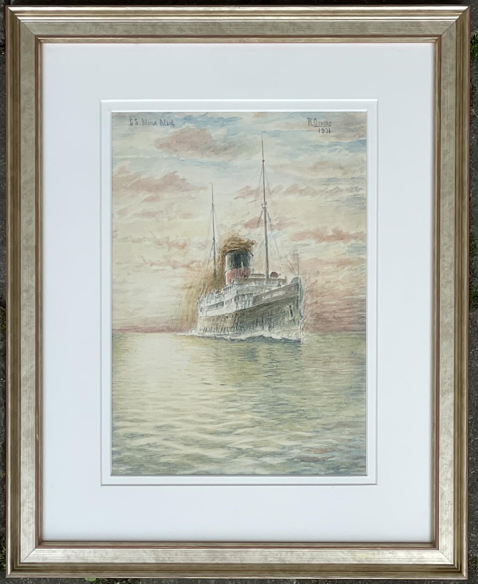 Pencil & Watercolour of SS Manx Maid Ship, Isle of Man (1 of 5)
