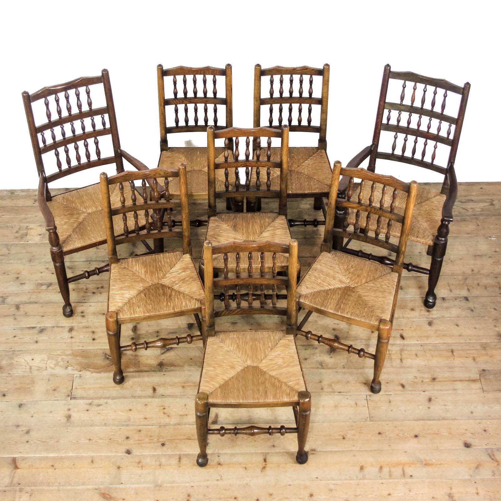 Set of Eight Lancashire Spindle Back Rush Dining Chairs (1 of 8)