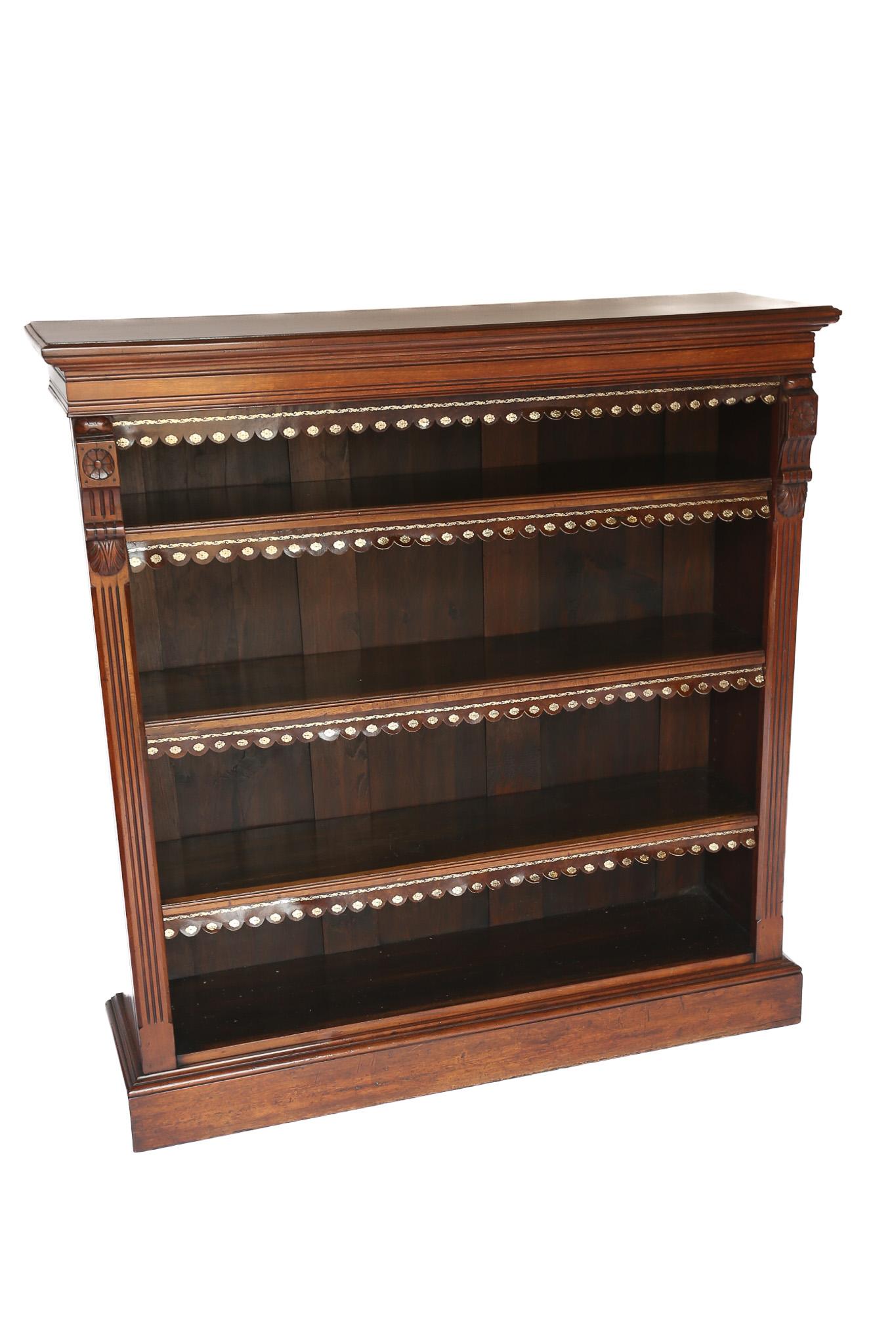 Late Victorian Walnut & Carved Open Bookcase (1 of 8)