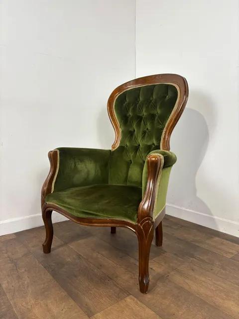 Reproduction Mahogany Green Velvet Upholstered Armchair – Furnishings Italia (1 of 12) Reproduction Mahogany Green Velvet Upholstered Armchair – Furnishings Italia (1 of 12)