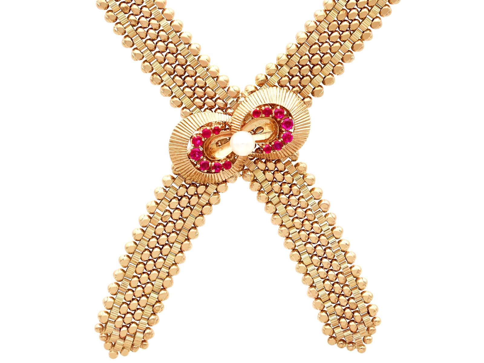 Vintage 1.45ct Ruby & Pearl, 10ct Yellow Gold Necklace 1961 (1 of 12)