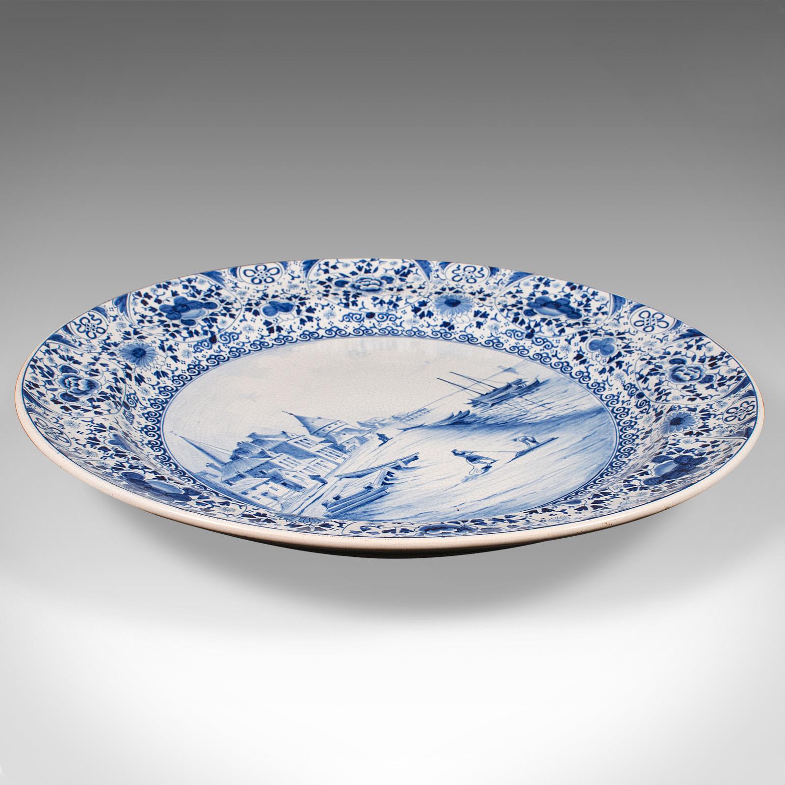 Large Antique Serving Plate, Belgian, Ceramic Charger, Decorative, Circa 1920 (1 of 10)