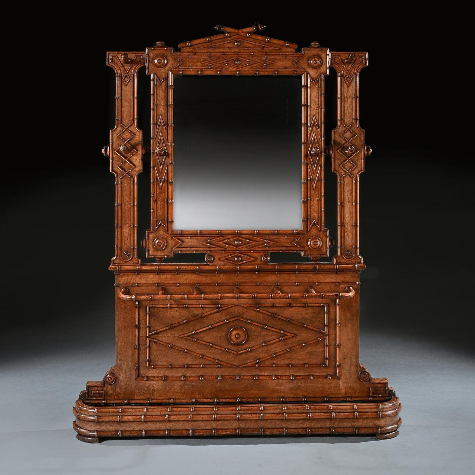 French Aesthetic Period Japonisme Birdseye Maple Faux Bamboo Hall Stand (1 of 5)