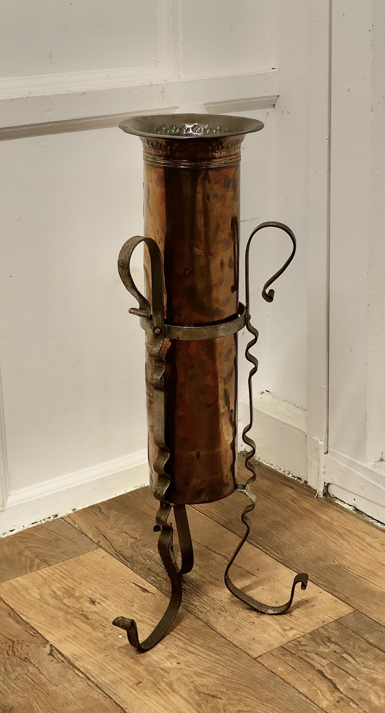 Arts and Crafts Copper and Iron Umbrella Stand (1 of 6)