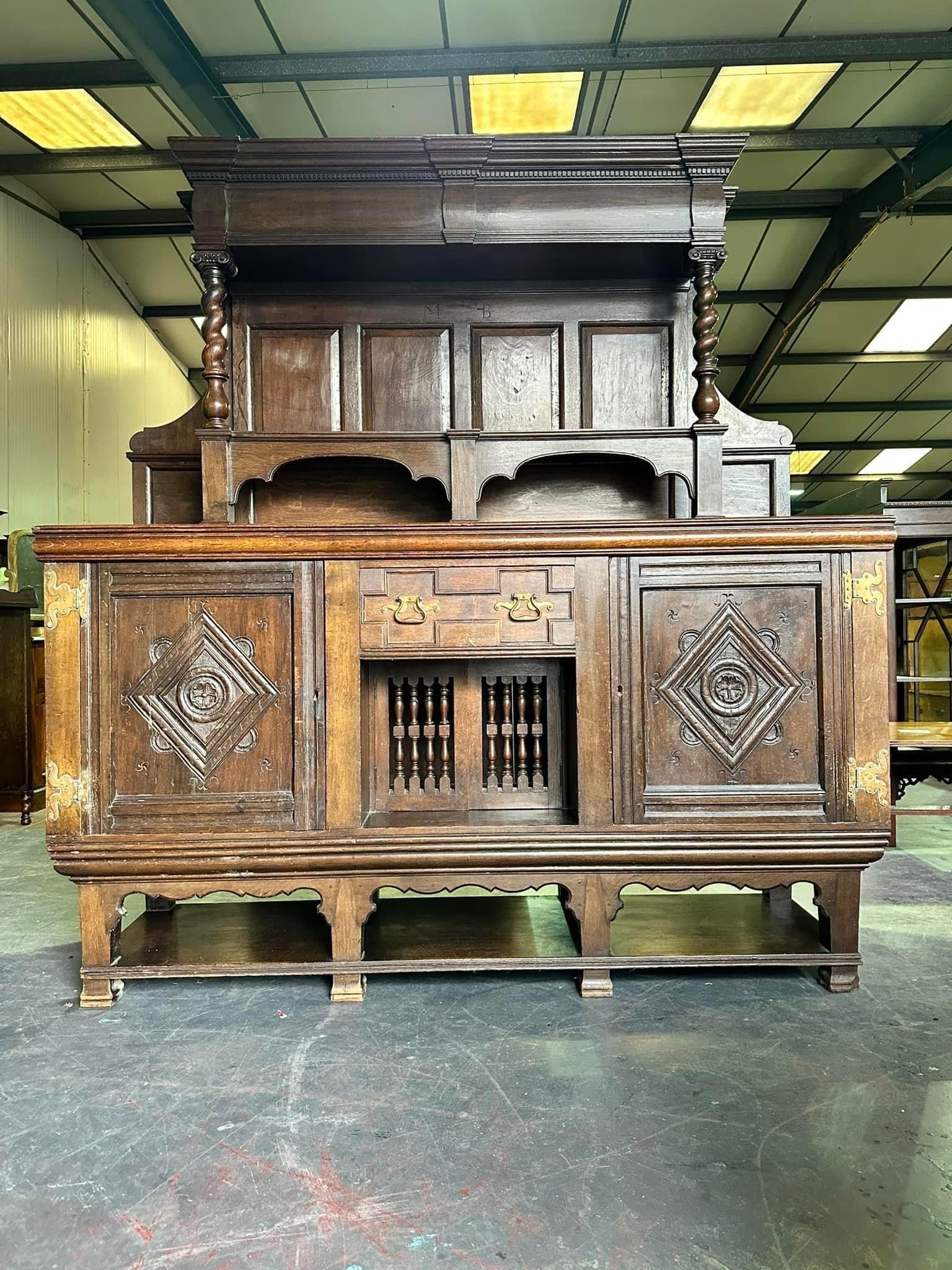 19th Century Jacobean Style Very Large Oak Dresser - Engraved ‘M B’ (1 of 24)