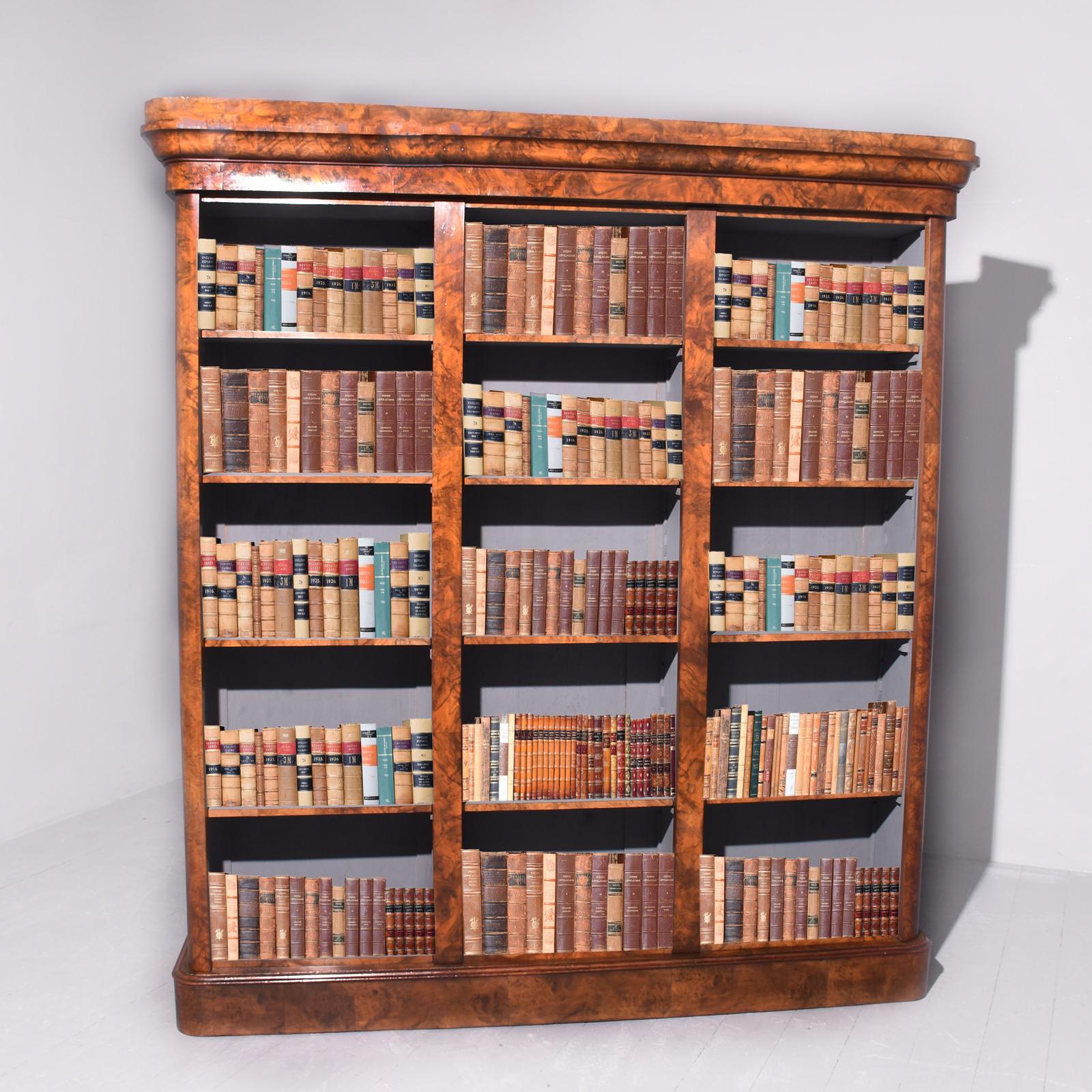 Attractive Victorian Burr Walnut 3 Section Open Bookcase (1 of 5)