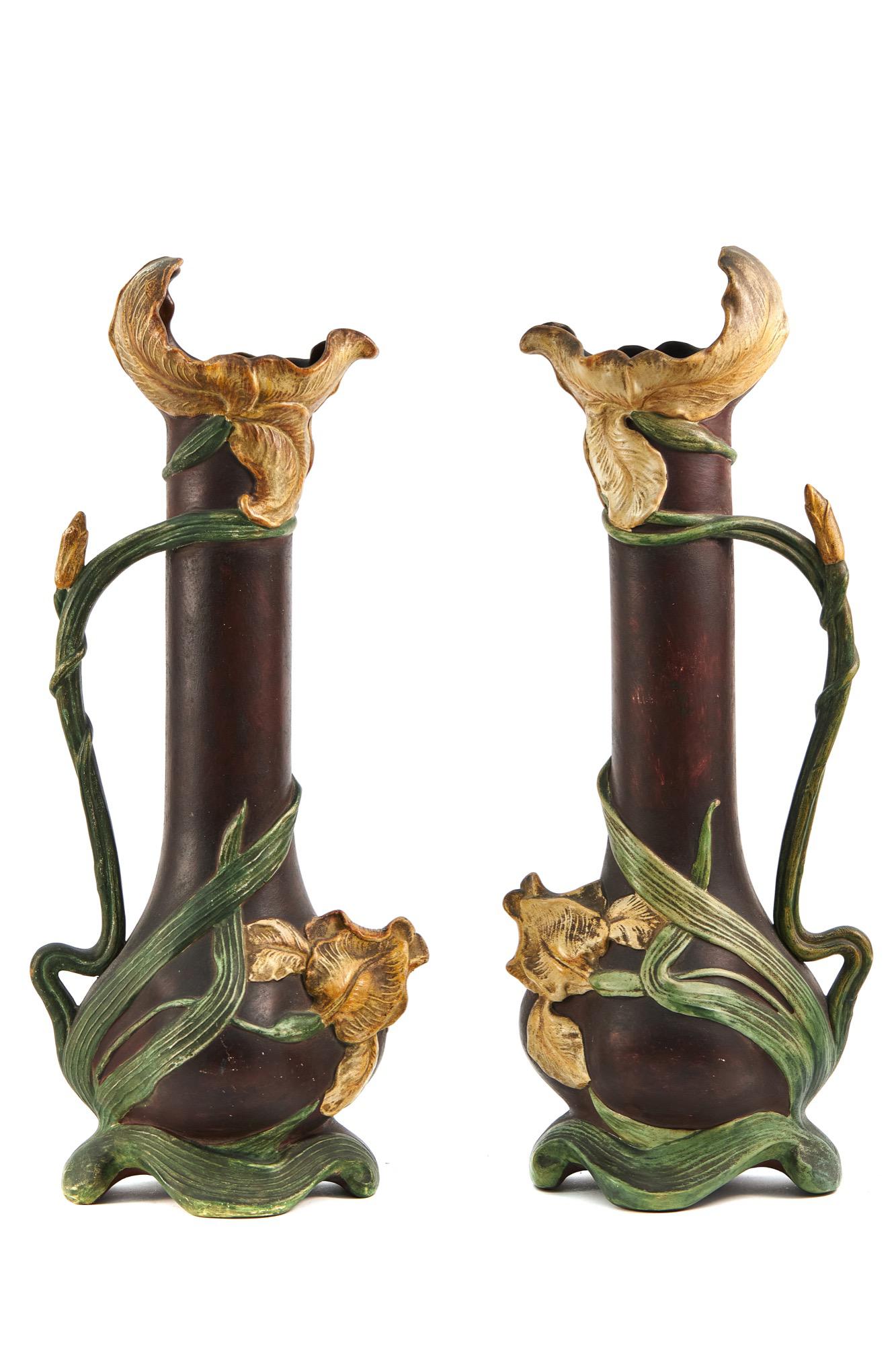 Pair Of Large Art Nouveau Austrian Pottery Ewers (1 of 7)