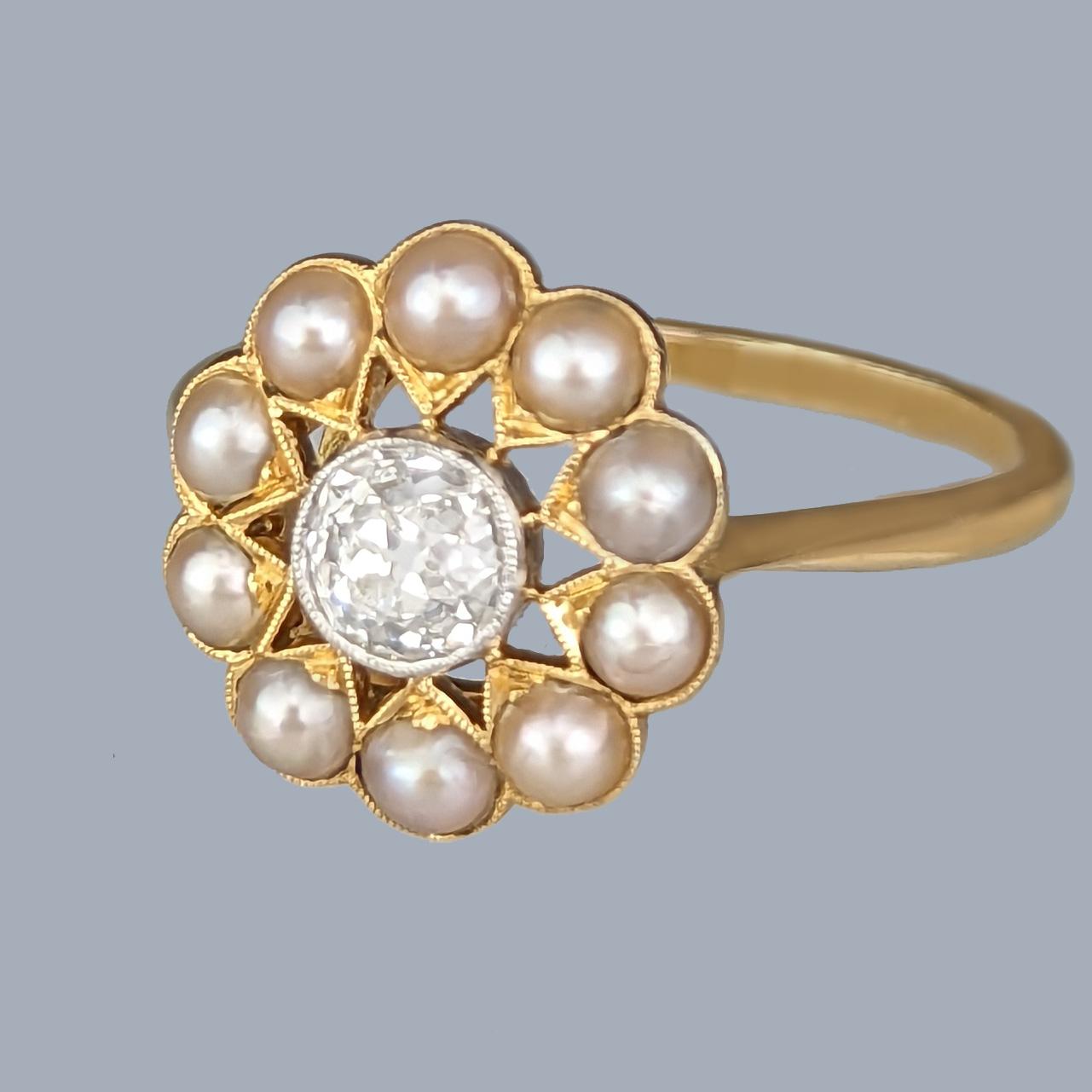Antique Edwardian Pearl and Diamond Cluster Ring 18ct Gold and Platinum Circa 1910 (1 of 8)