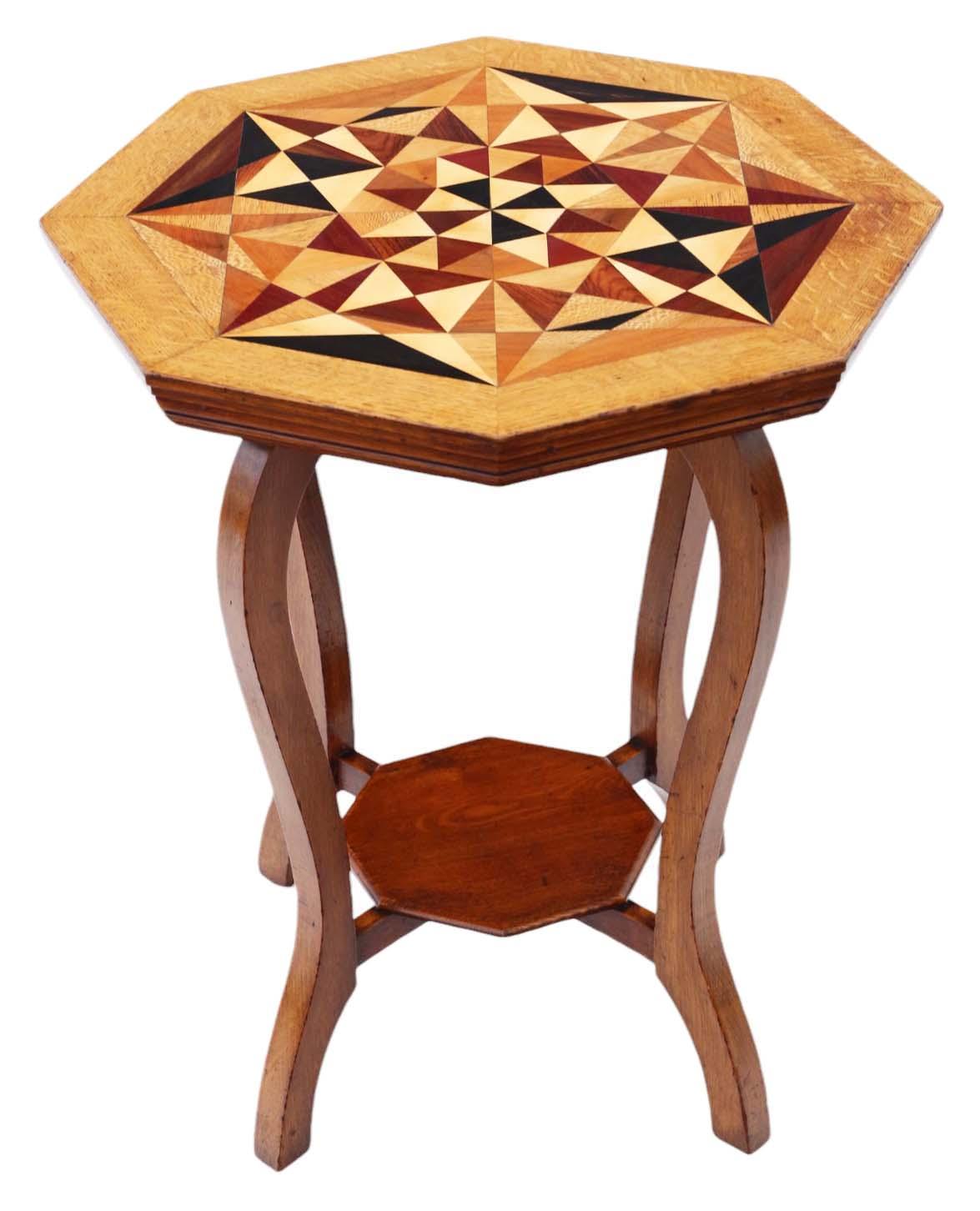 Antique Geometric Parquetry Decorated Table - Quality Occasional Side Centre Window c.1910 (1 of 6)