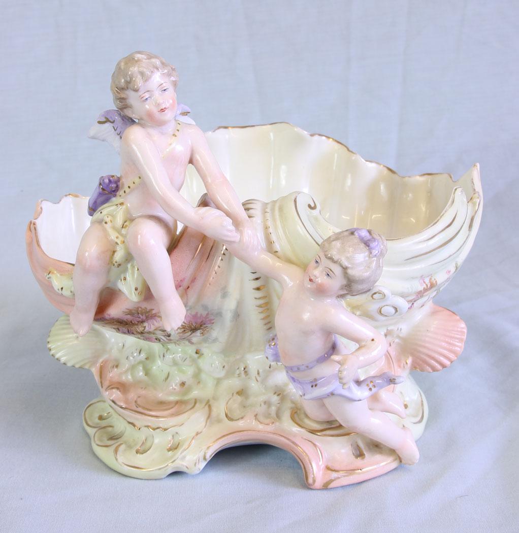Porcelain Centre Piece Cherubs on Shell (1 of 9)