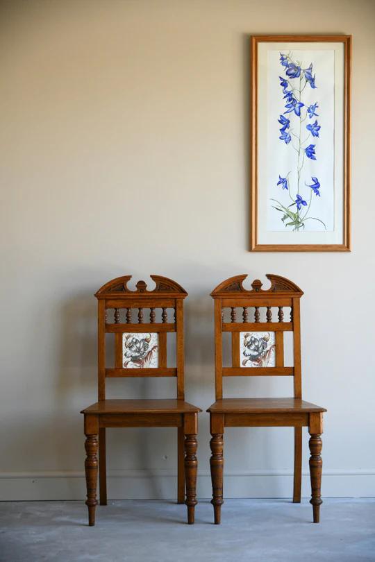 Pair of Victorian Oak Hall Chairs (1 of 10)