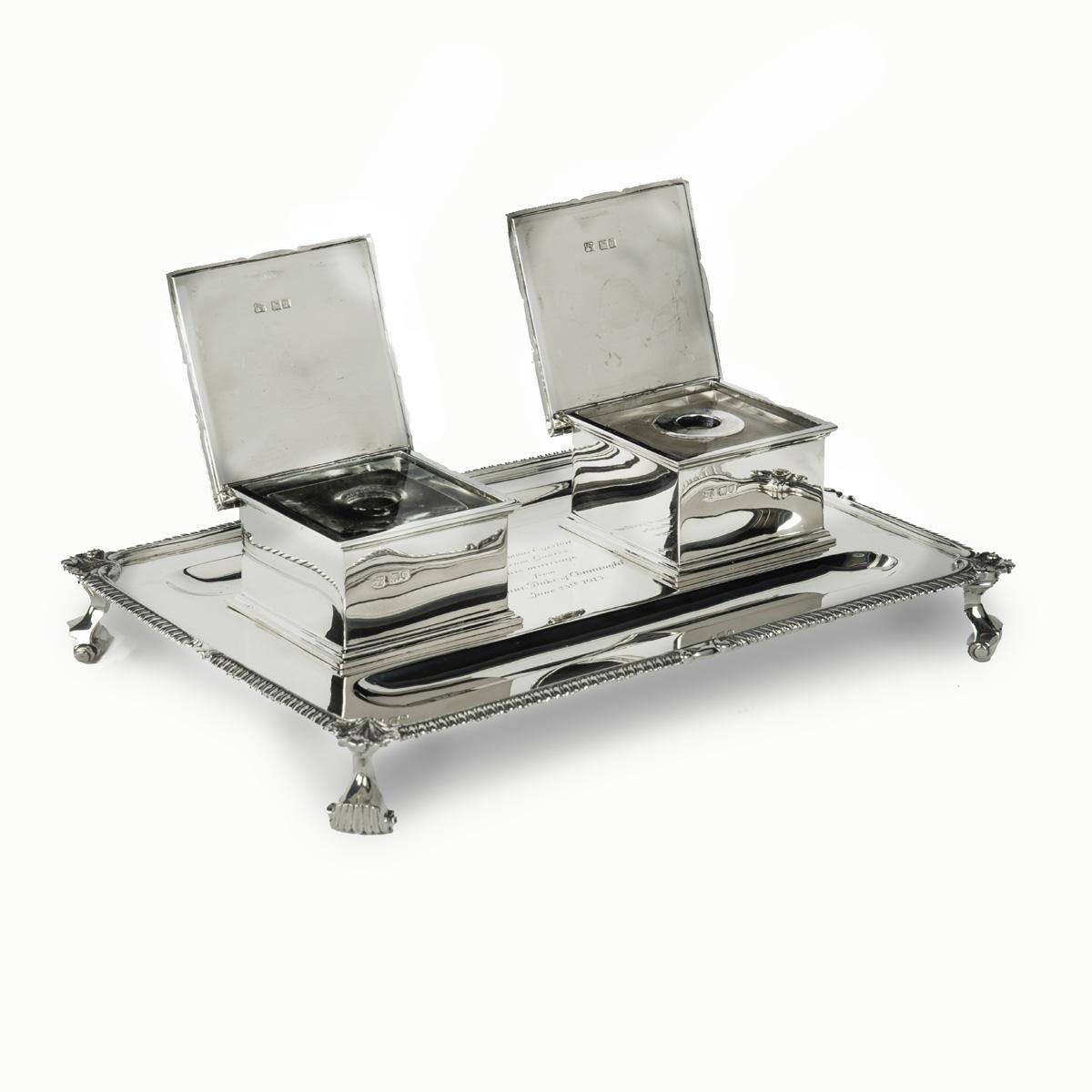 George V Silver Double Inkstand Presented to Major Seymour Egerton, Coldstream Guards by Prince Arthur Duke of Connaught & Strathearn (1 of 5)