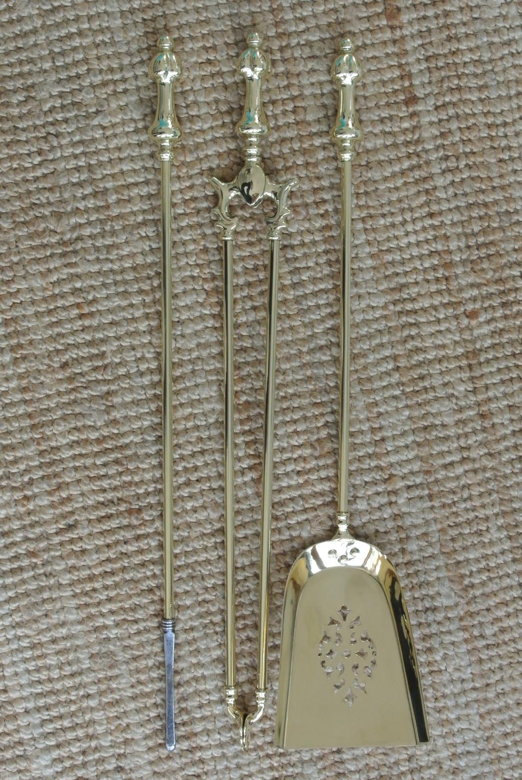 Set of Edwardian Brass Fire Irons Poker Tongs Shovel Fire Tools c.1910 (1 of 7)