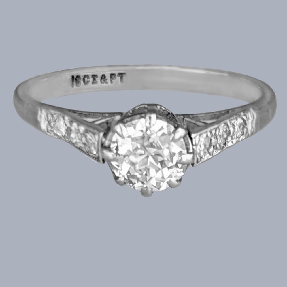 Antique Edwardian Diamond Solitaire Engagement Ring 18ct White Gold & Platinum c.1910 (1 of 6)