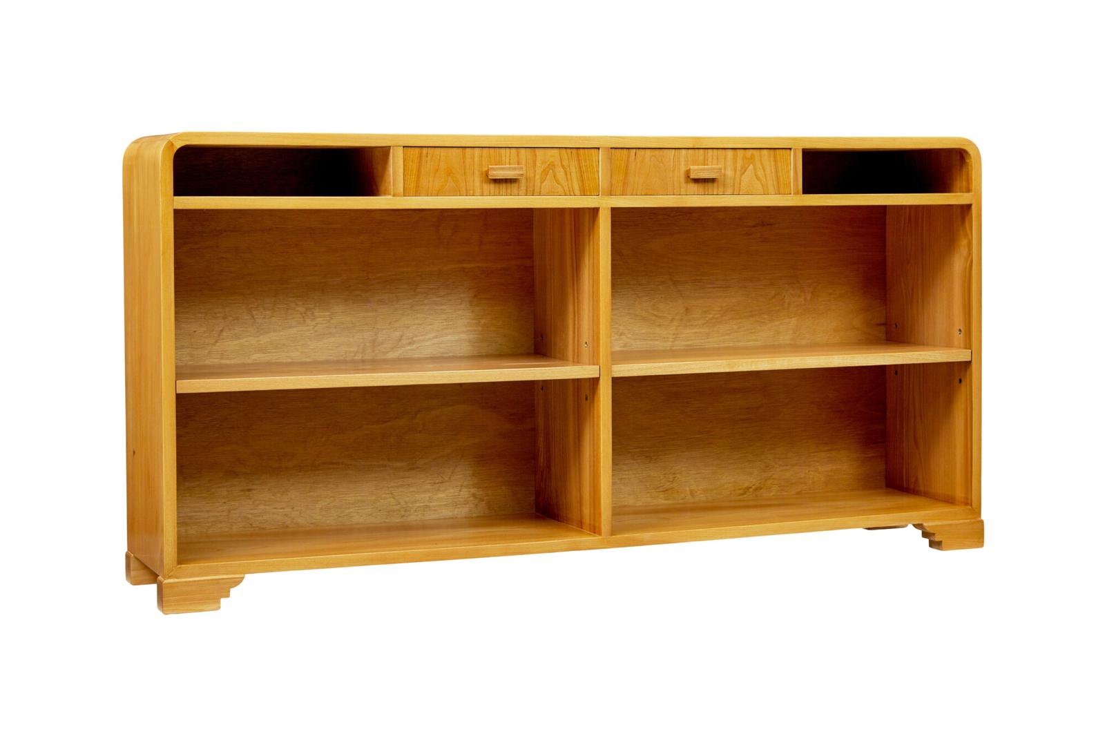 Scandinavian Mid Century Elm Low Open Bookcase (1 of 9)