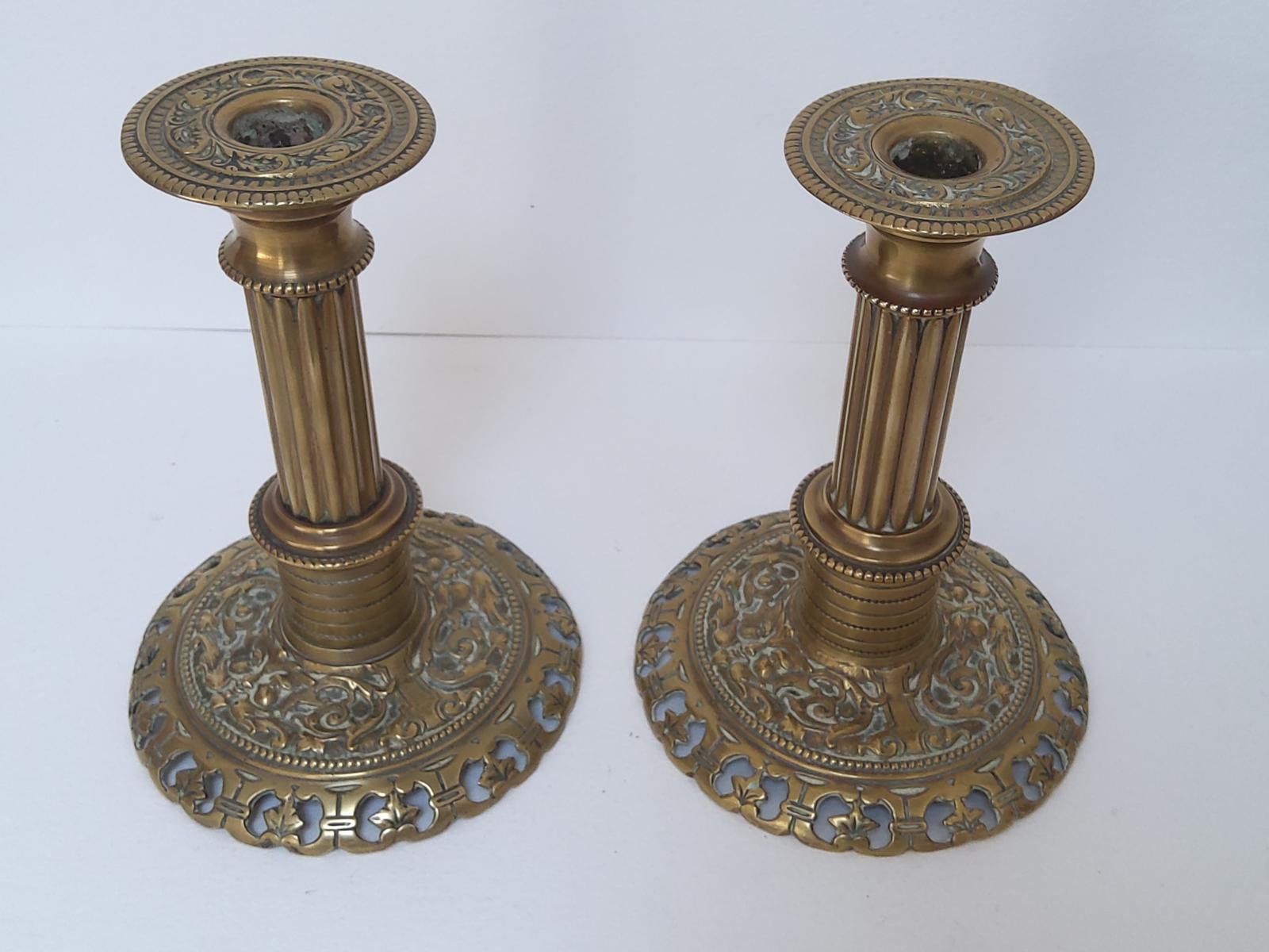 Pair of Victorian Round Based Brass Candlesticks (1 of 5)