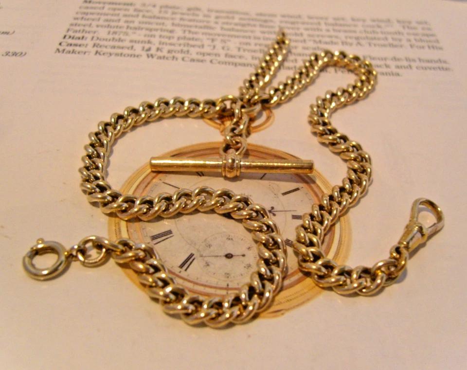 Victorian Pocket Watch Chain 9ct Rose Gold Plated 1890s Double Albert Heavy 33g (1 of 14) Victorian Pocket Watch Chain 9ct Rose Gold Plated 1890s Double Albert Heavy 33g (1 of 14)