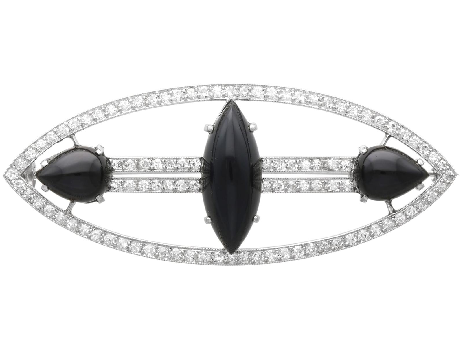 Antique Art Deco 7.50ct Onyx & 3.20ct Diamond, Platinum Brooch c.1920 (1 of 11)