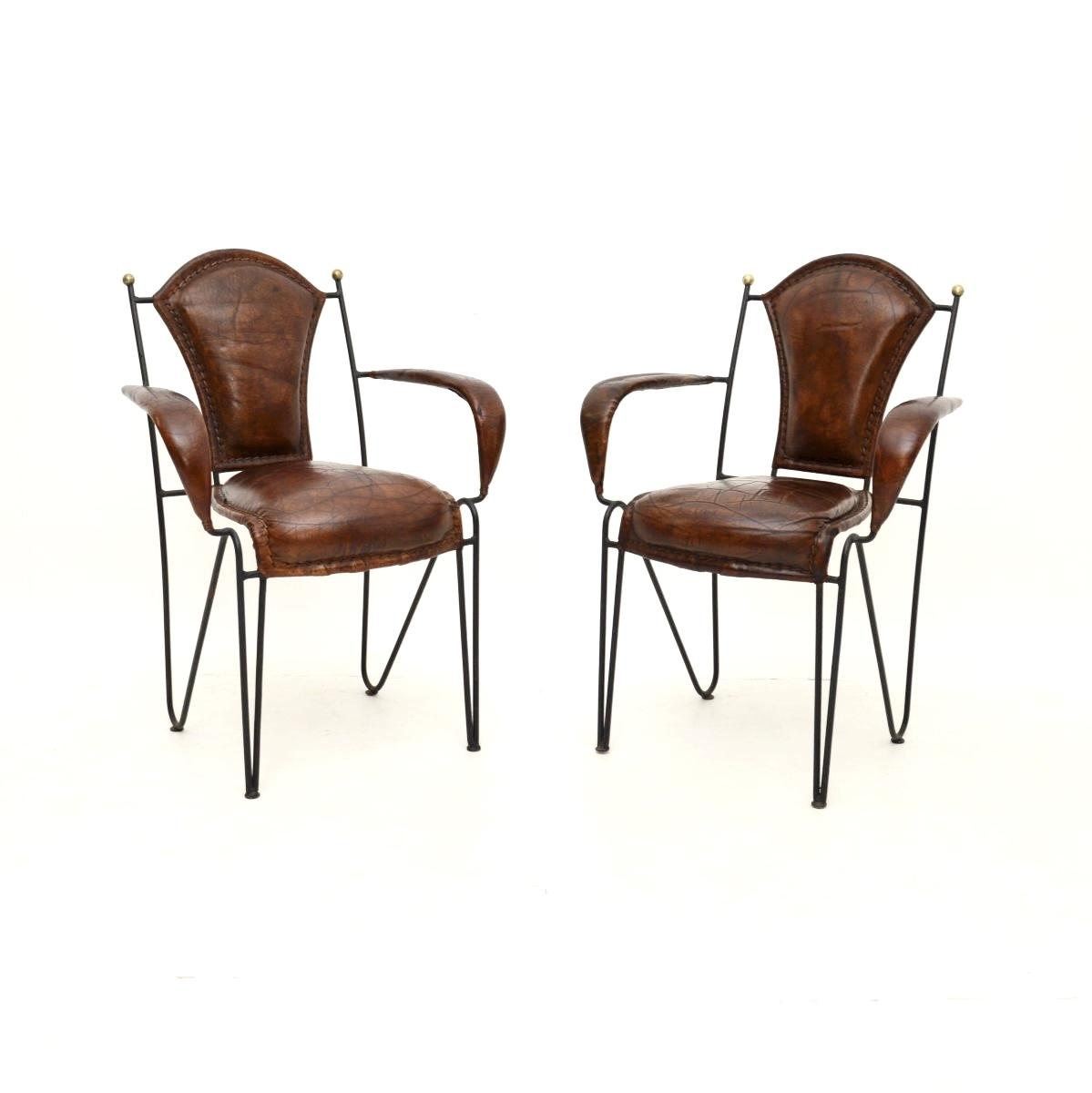 Pair of Vintage French Iron & Leather Armchairs (1 of 12)