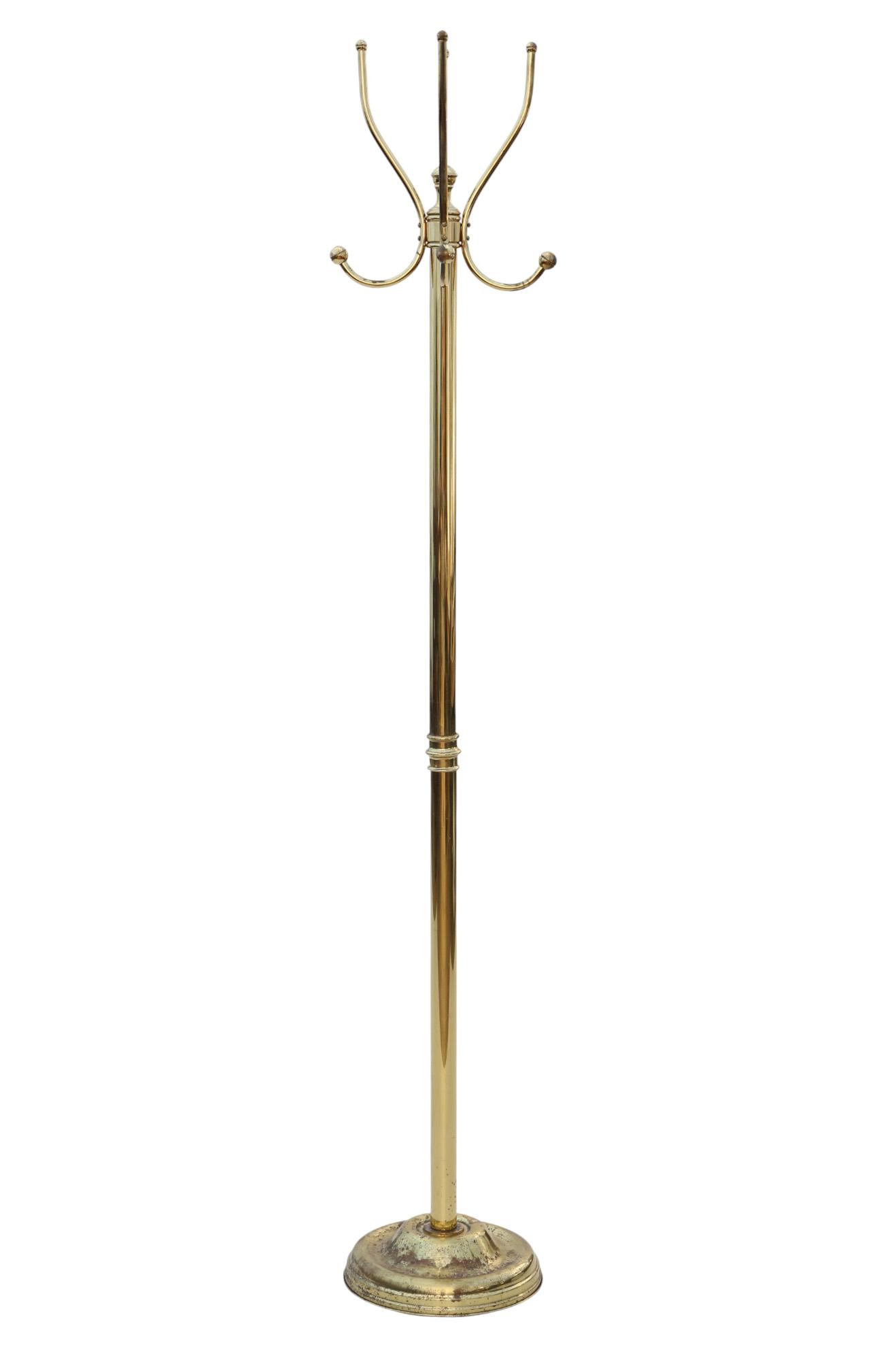 Vintage Mid Century Polished Brass Metal Hall Coat & Hat Stand - Fine Quality Furniture c.1950 (1 of 4)