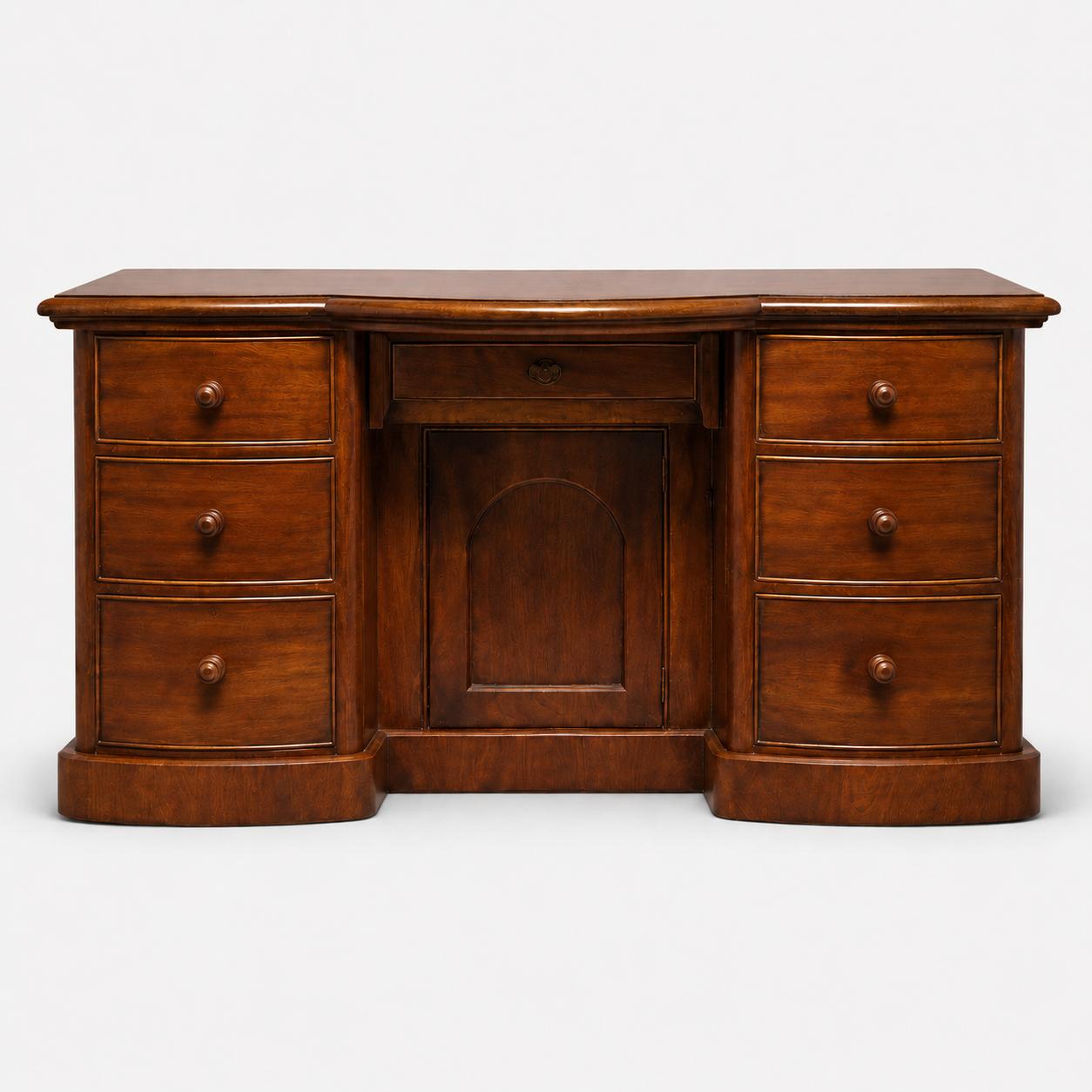 Late Victorian Mahogany Bow Breakfront Kneehole Desk C1890 (1 of 11) Late Victorian Mahogany Bow Breakfront Kneehole Desk C1890 (1 of 11)