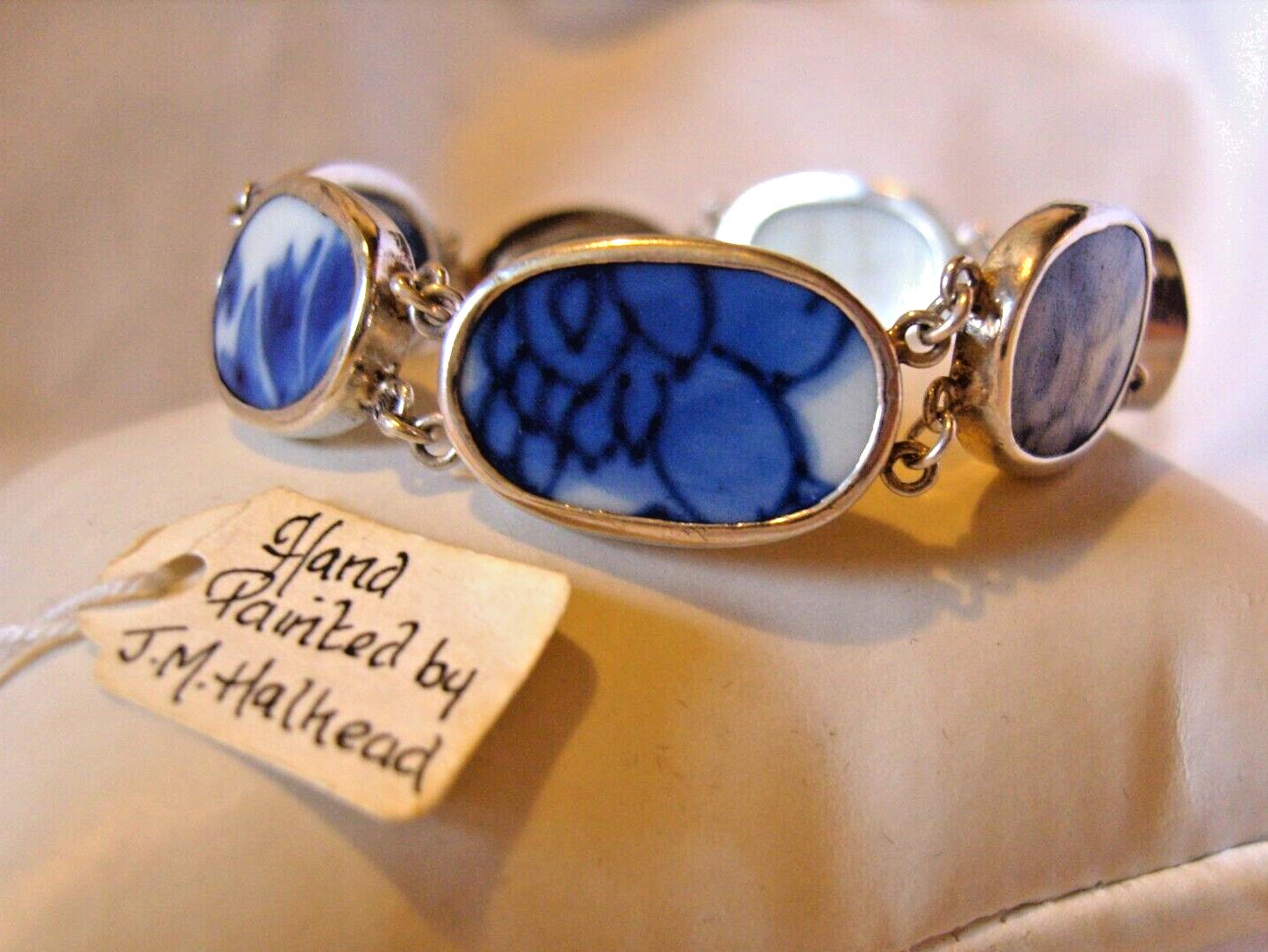 Vintage Bracelet 1970s Silver 925 Hand Painted on Porcelain by J M Halhead (1 of 19)
