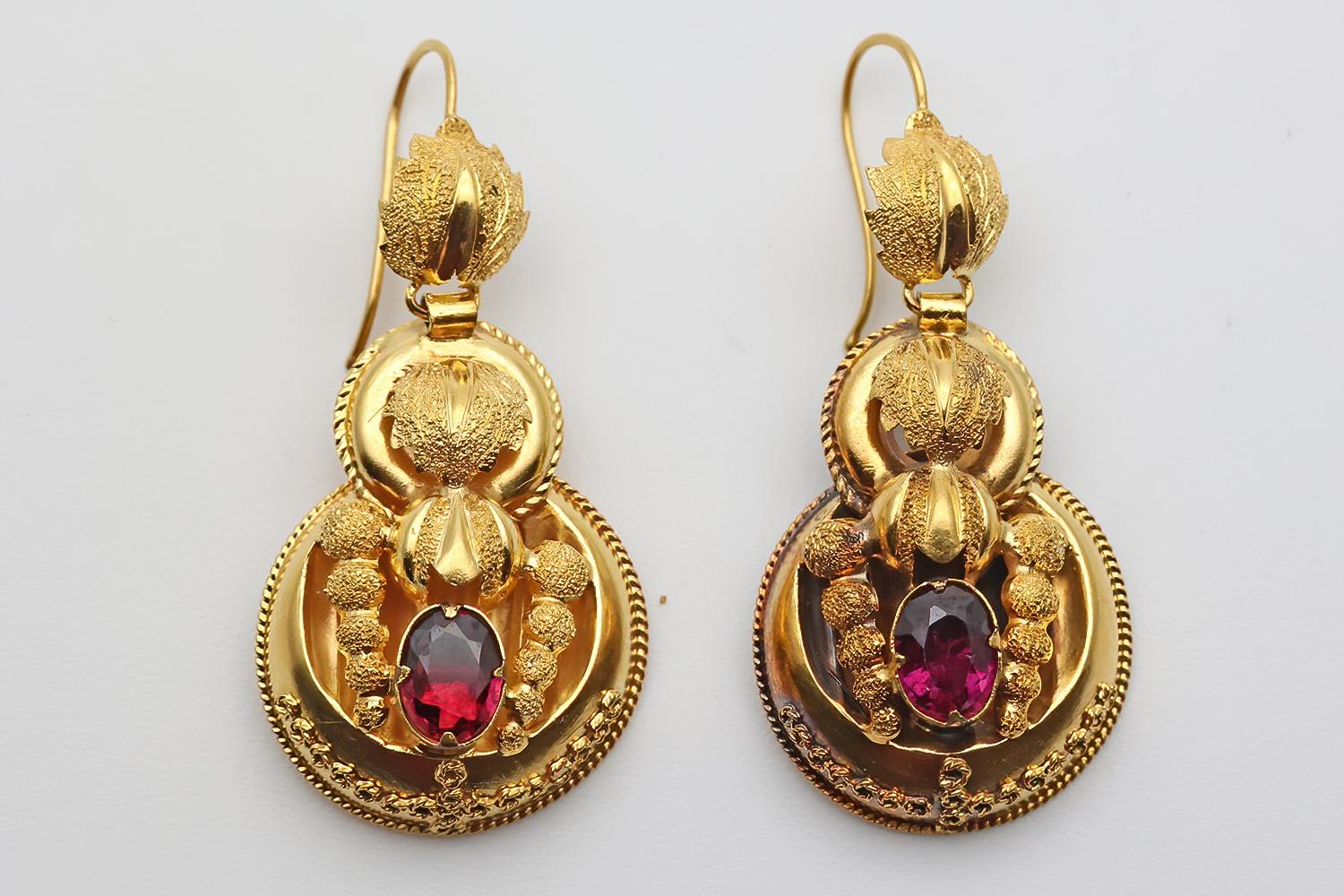 Victorian Gold & Garnet Drop Earrings (1 of 2)