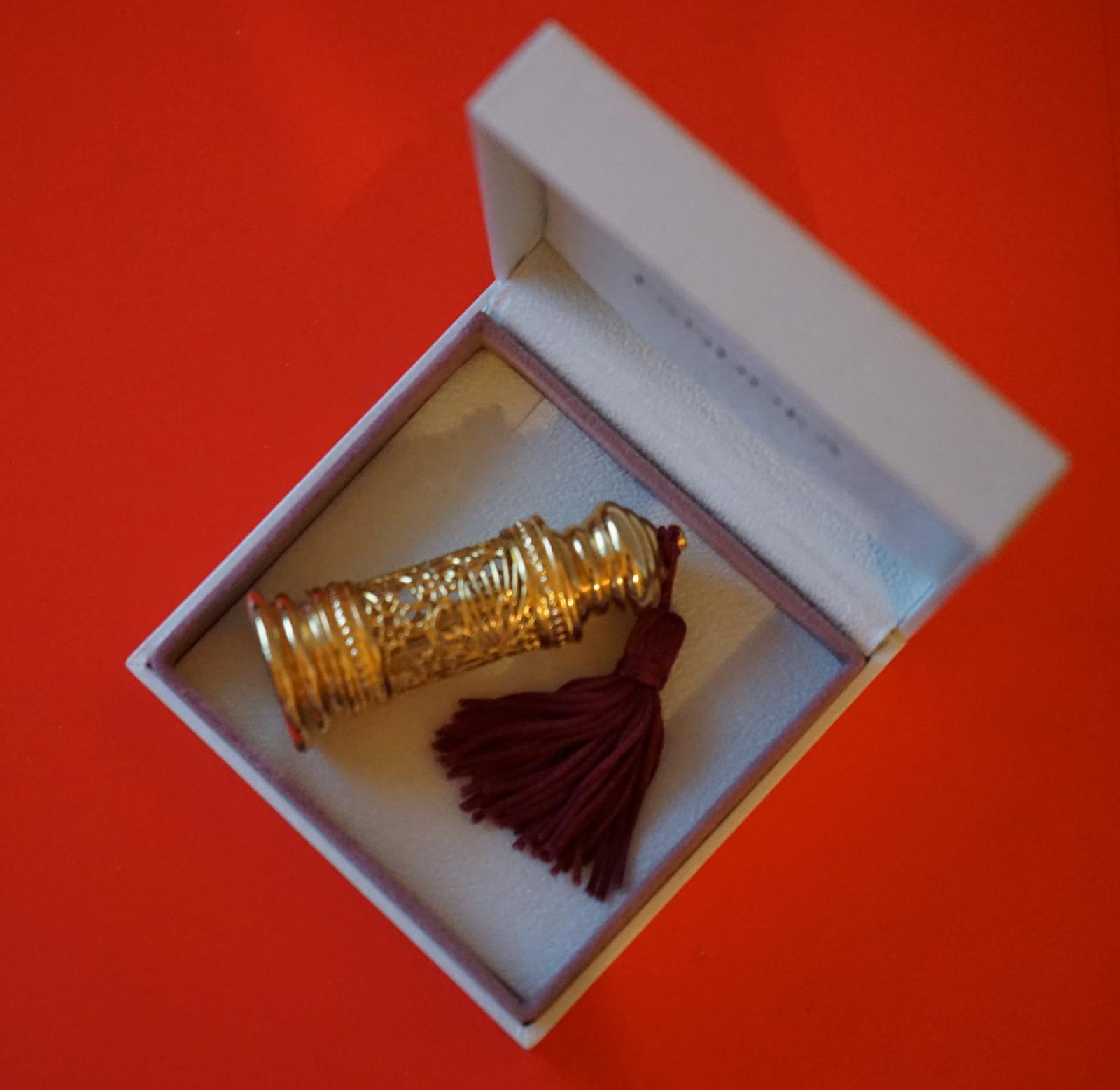 Vintage Ornate Miniature Gilt Filigree Handbag Perfume  / Scent Bottle - Boxed - Ideal Xmas Gift (1 of 9)