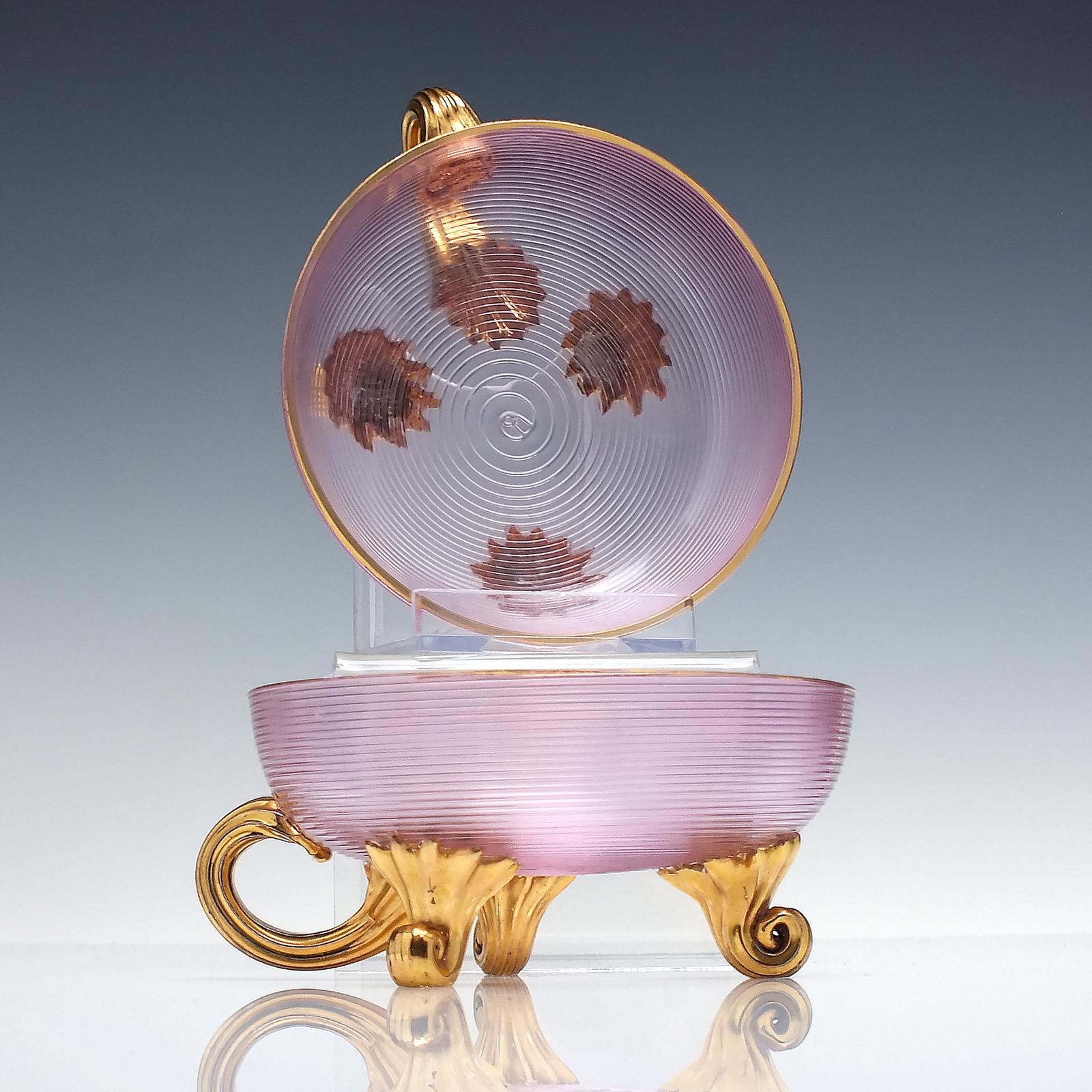 Rare Pair 19th Century Footed & Gilded Glass Berry Dishes Stevens & Williams or Webb c.1880 (1 of 4)