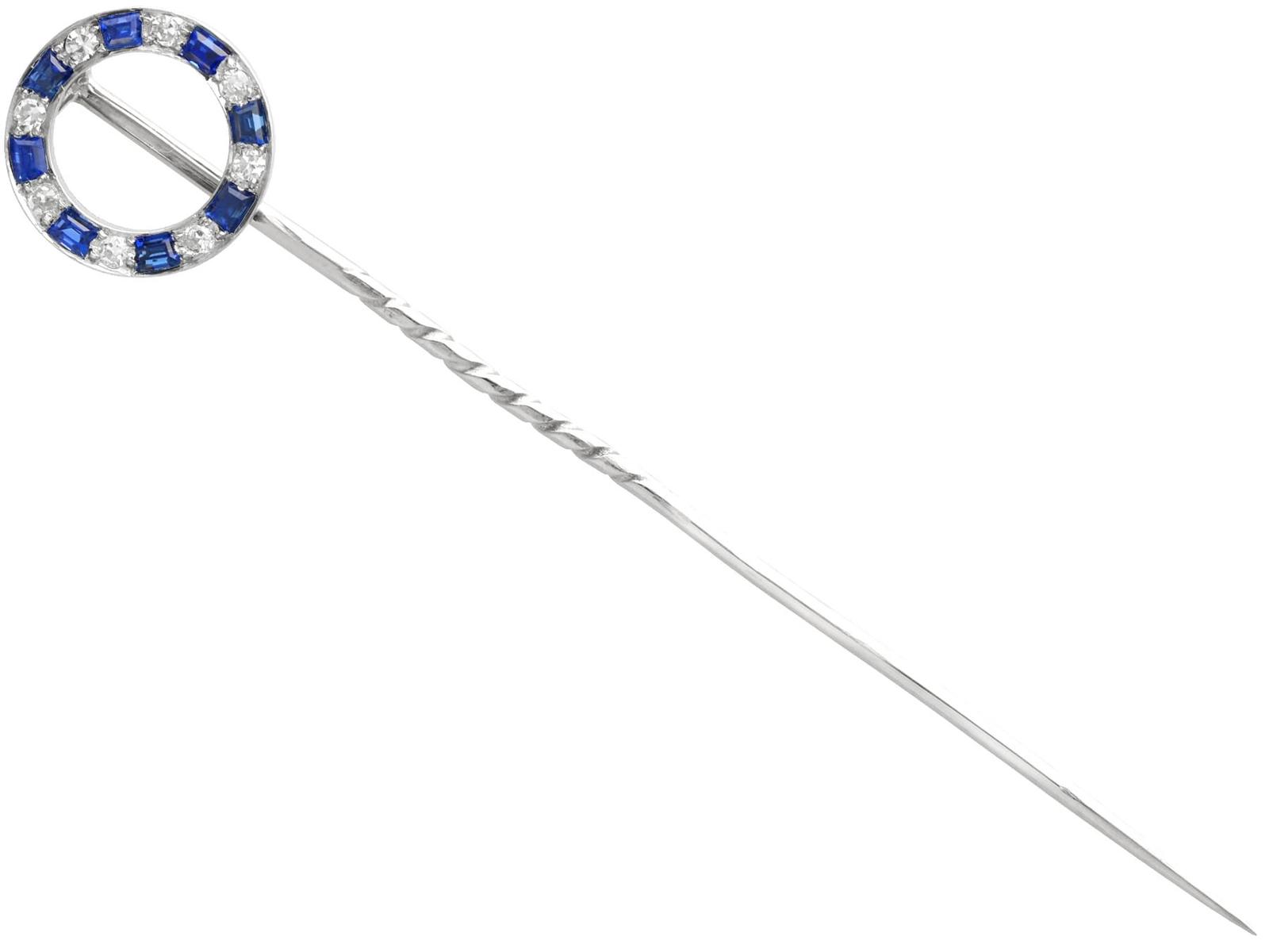 Antique 0.24ct Sapphire and 0.12ct Diamond Platinum Pin Brooch Circa 1930 (1 of 8)