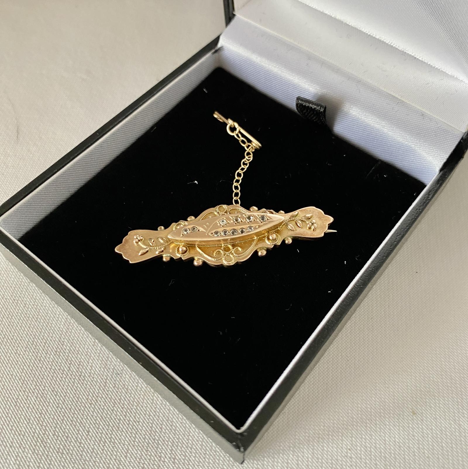 Edwardian Gold & Diamond Stock Pin Brooch - Chester 1907 (1 of 7)