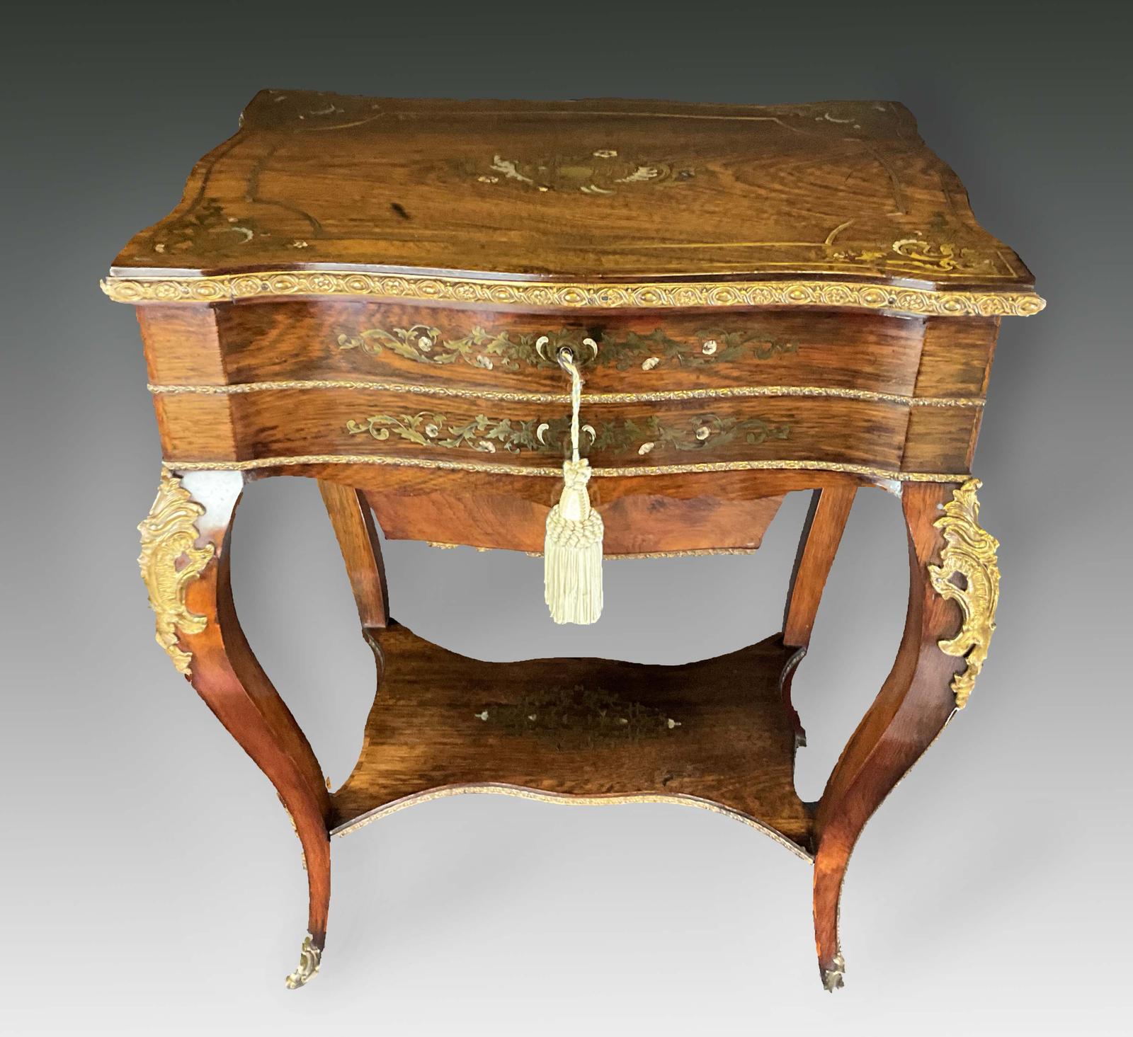 Rosewood Work Table with Brass & Silvered Inlaid Details (1 of 25)