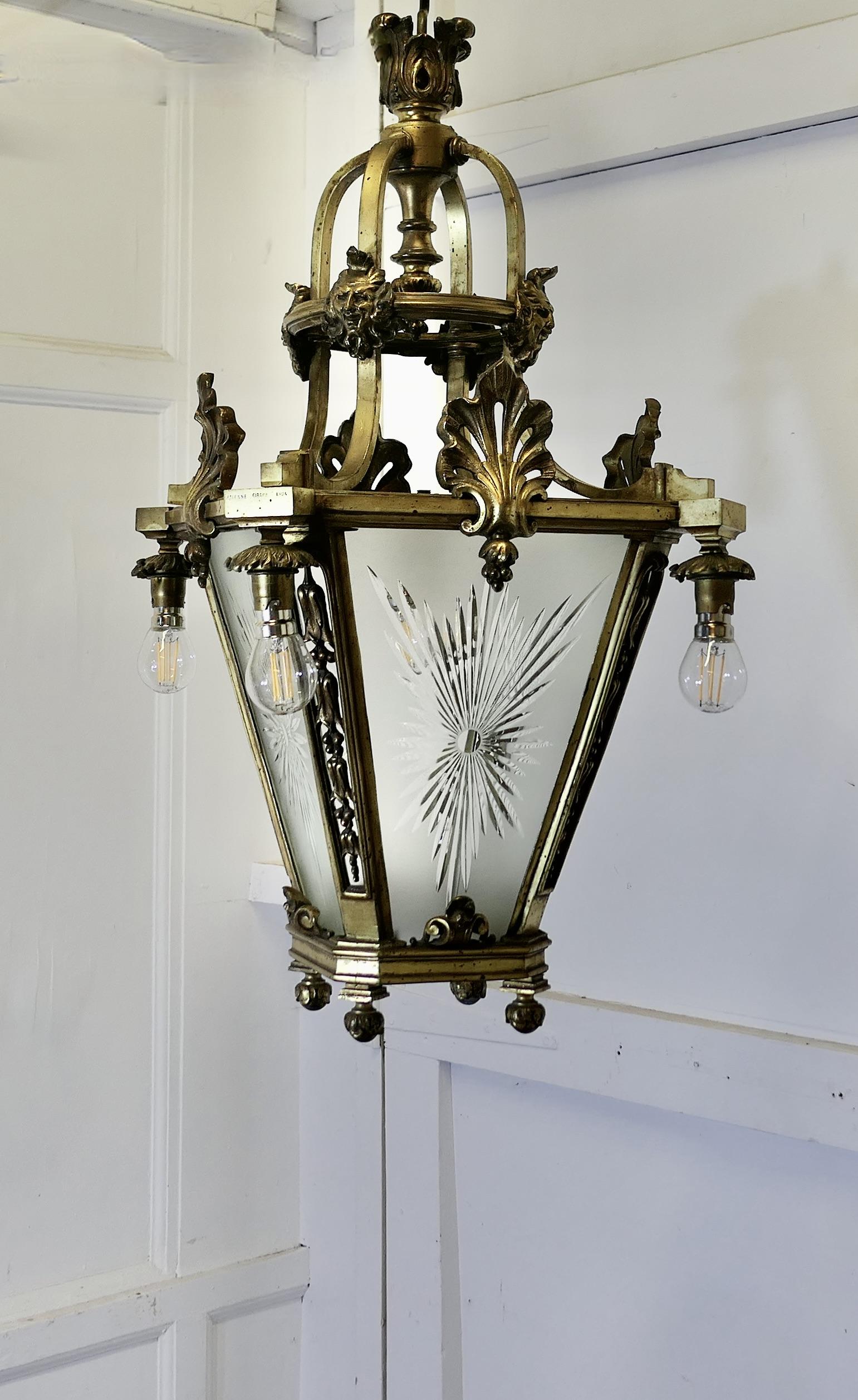 French Arts and Crafts Gothic Hall Lantern Ceiling Light (1 of 11)
