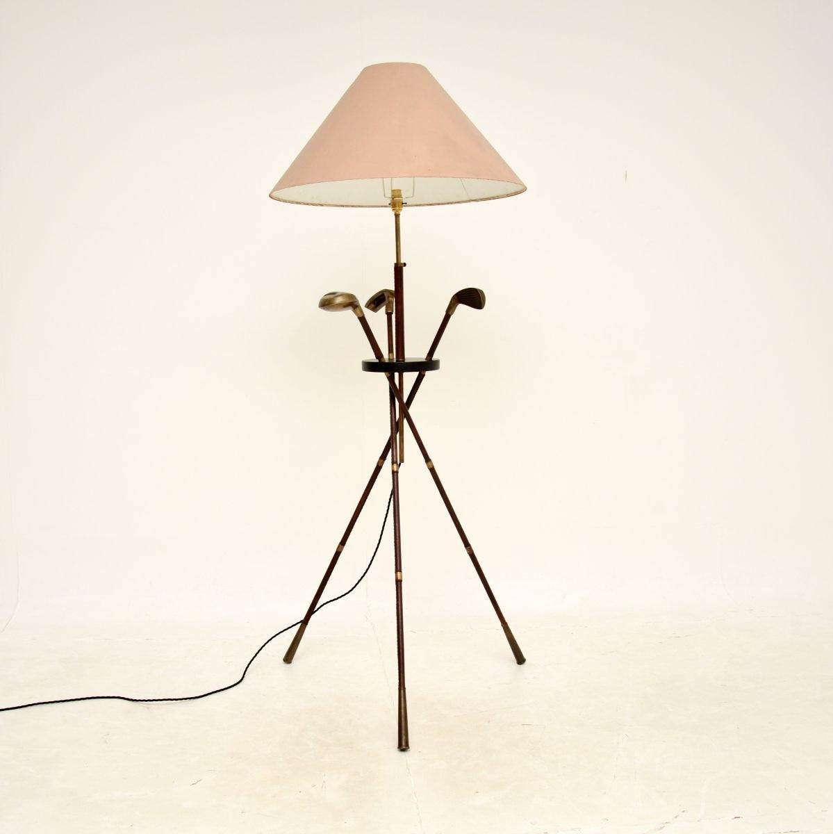 Vintage Italian Leather & Brass Floor Lamp (1 of 6)