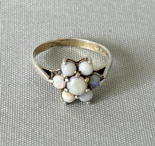 Vintage Natural Australian Opal Cluster Silver Ring (1 of 5)