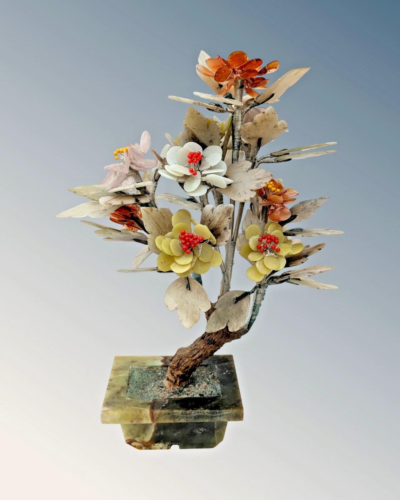 Large Chinese Hardstone Bonsai Jade Flowers Jardiniere (1 of 8)