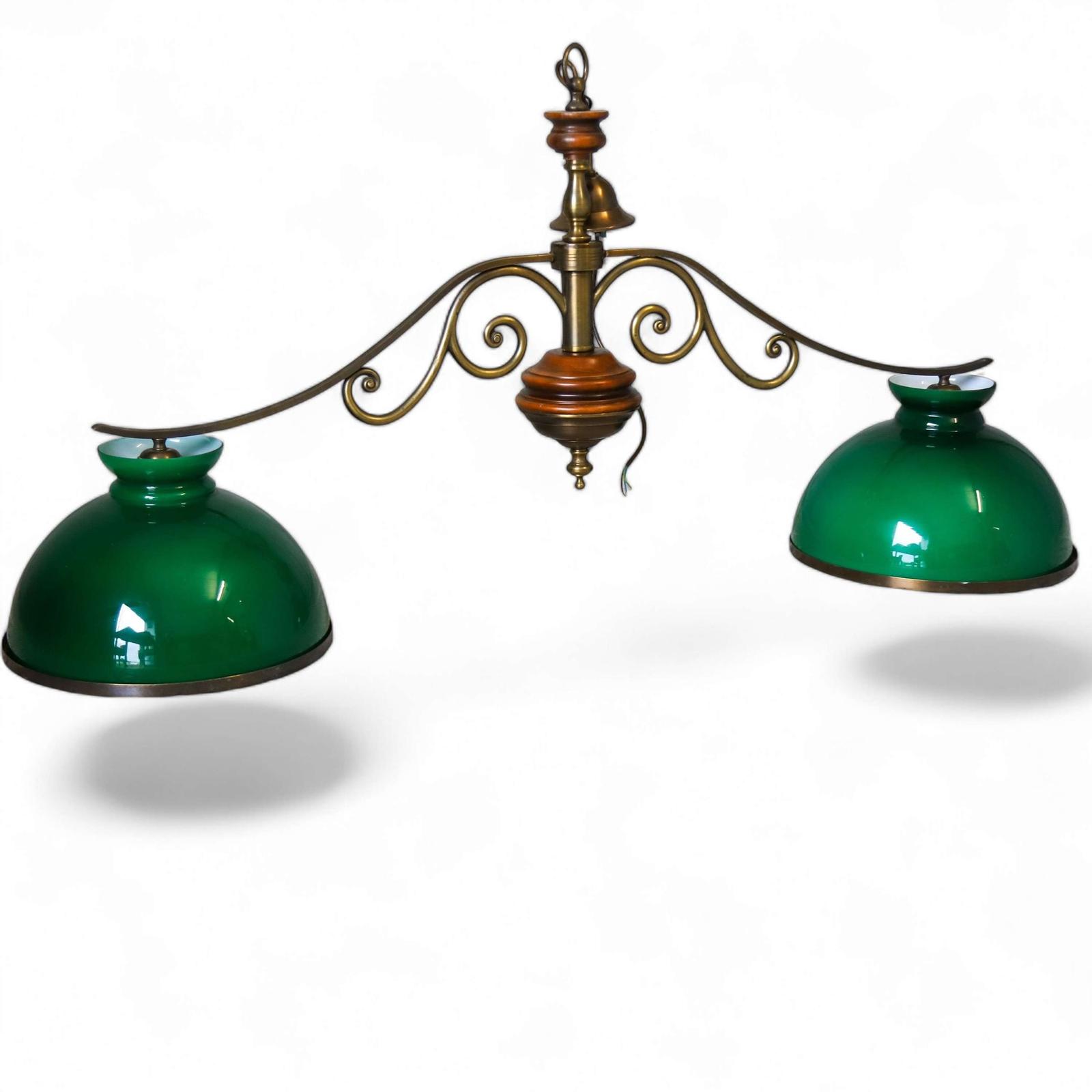 French 1930's Billiard Pendant Lantern Original Green Glass Shades (1 of 9) French 1930's Billiard Pendant Lantern Original Green Glass Shades (1 of 9)