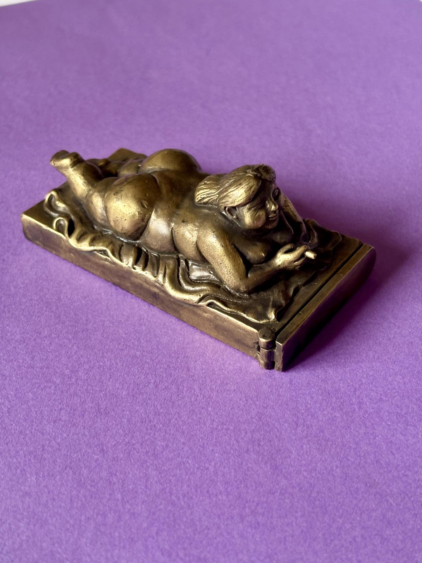 Novelty Brass Nude Vesta Match Case Stamped L. Chalon 1900 French *rare* (1 of 8) Novelty Brass Nude Vesta Match Case Stamped L. Chalon 1900 French *rare* (1 of 8)