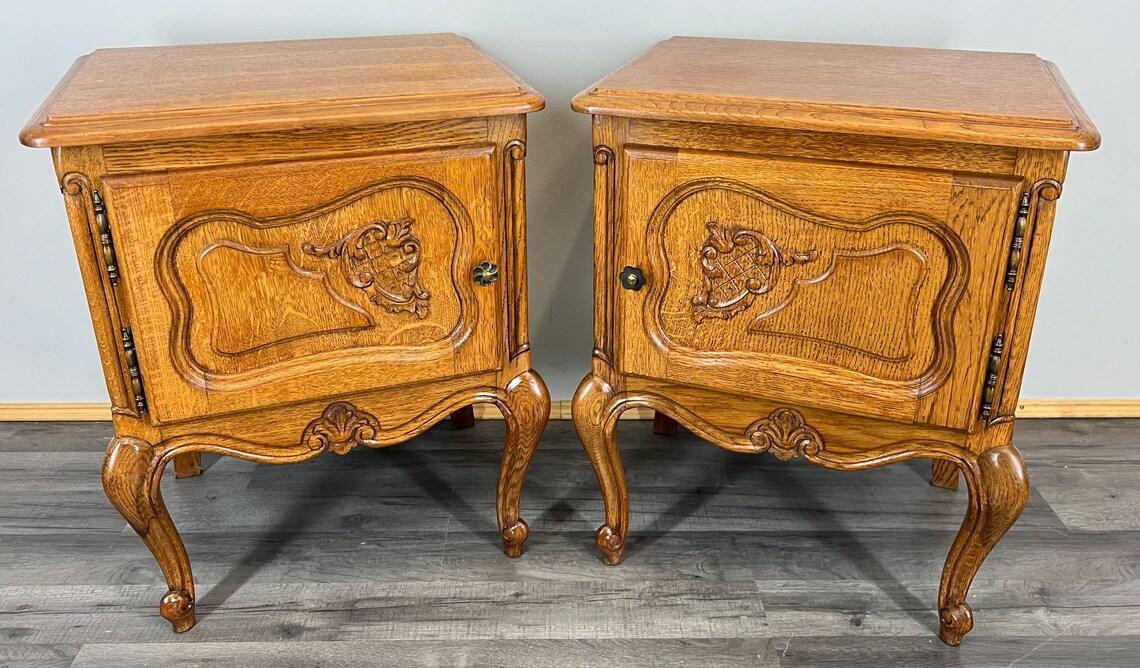 Pair of Vintage French Oak Nightstands –  – – – Lot 3679 (1 of 1)
