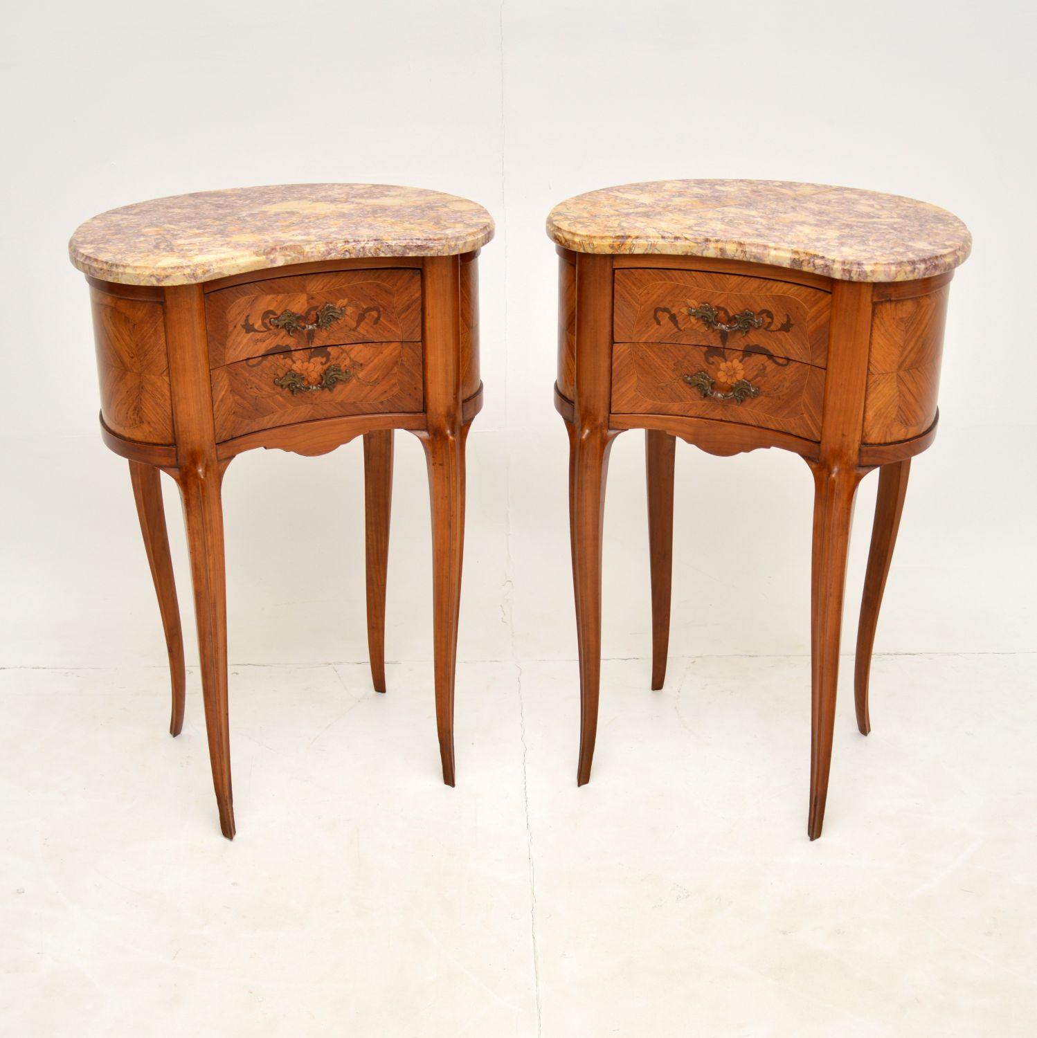 Pair of Antique French Marble Top Kidney Bedside Tables (1 of 12) Pair of Antique French Marble Top Kidney Bedside Tables (1 of 12)